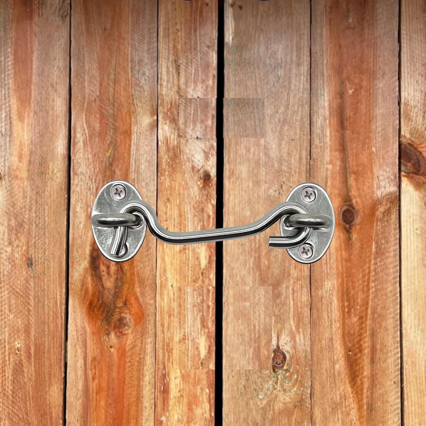 4-Pack 4Inch Door Lock Gate Latch Premium Stainless Steel Hook and Eye Gate Latch Cabin Hook with 16pcs Screws, Silver