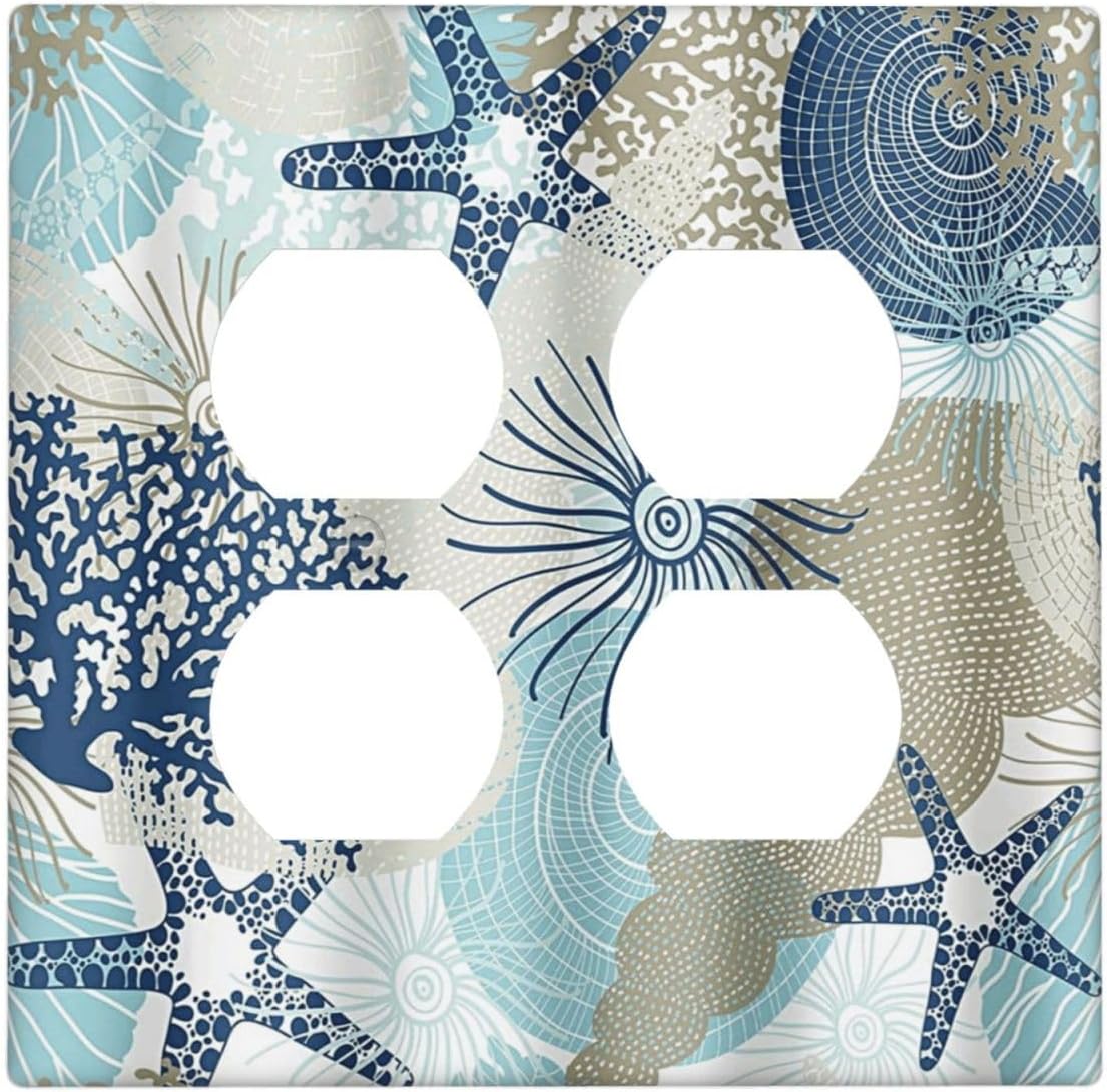 Decorative Outlet Covers Blue Starfish Brown Coral Ocean 2 Gang Light Switch Cover Plate Double Duplex Wall Plates for Electrical Outlets Switch Plate Covers for Girlroom Home Decor