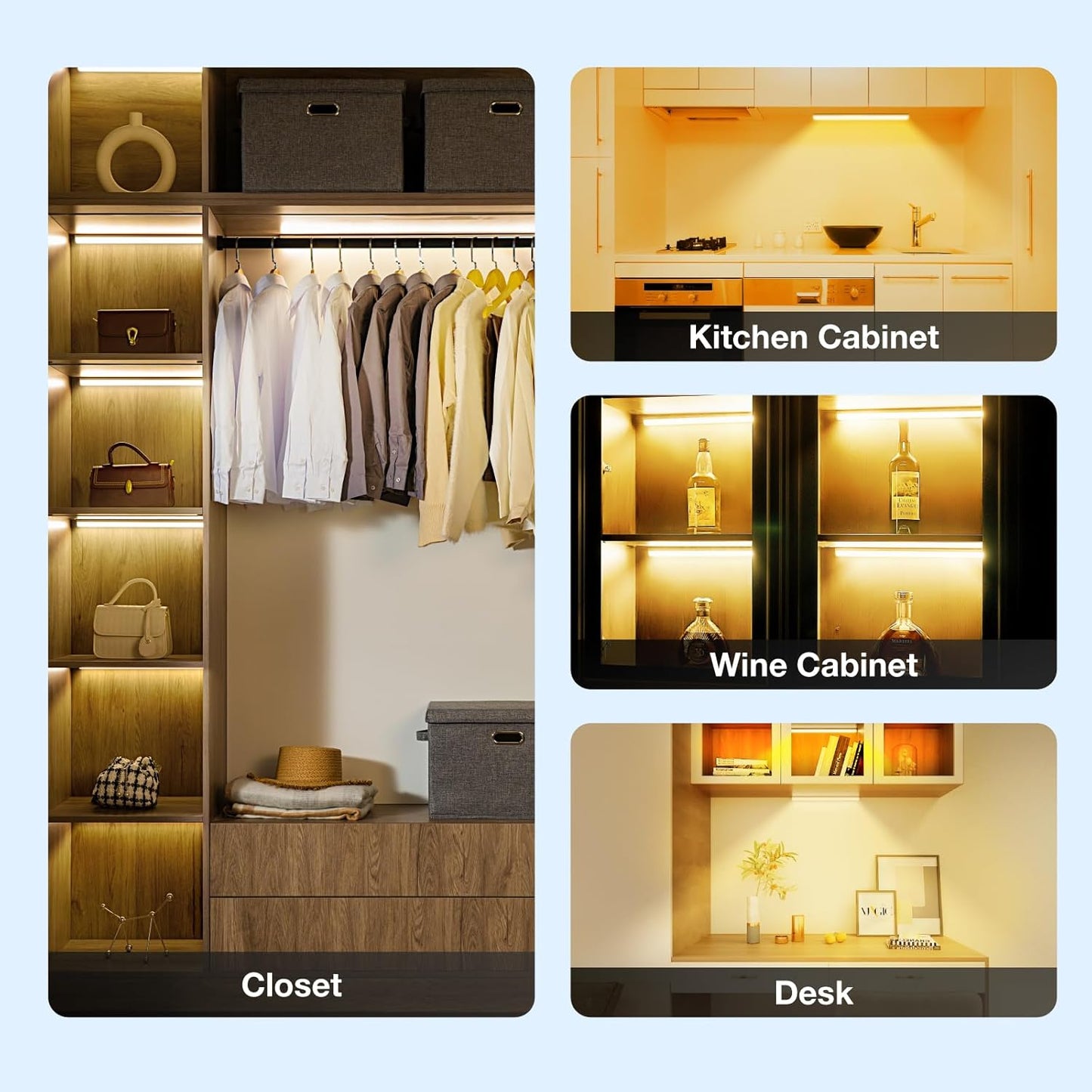 Under Cabinet Lights Remote Control, Magnetic Dimmable Closet Lights,USB Rechargeable Wireless LED Shop Light,Ceiling and Under Counter Lights for Kitchen,Wardrobe,Shelf(20CM,White)