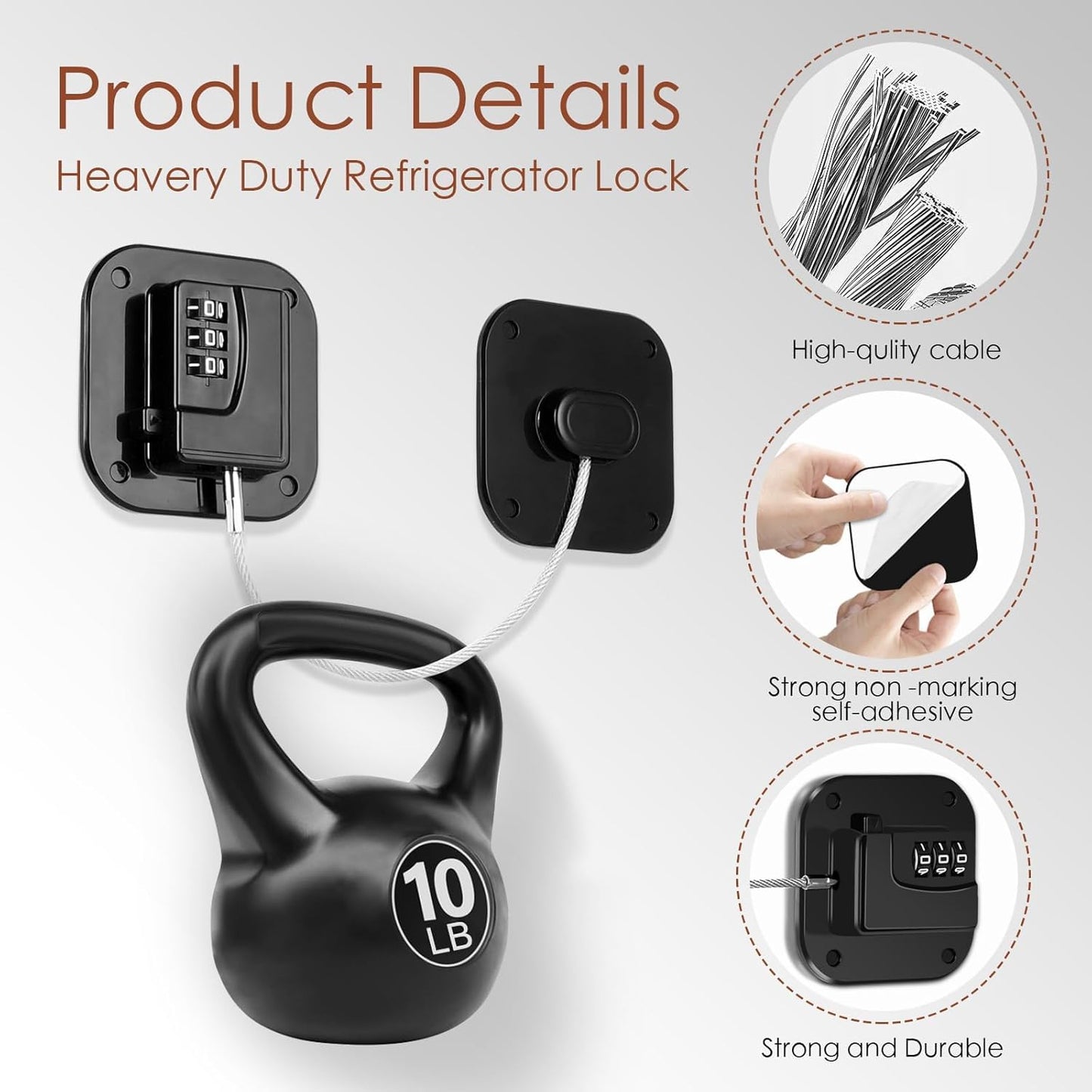 Refrigerator Lock, Combination Lock for Refrigerator Cabinets, Drawers, Heavy Duty Fridge Lock, Easy Install No Keys Needed, Black (Black-3Pack)