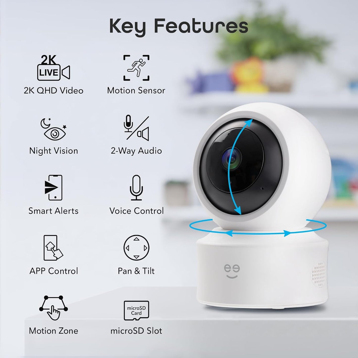 Geeni Scope Ultra 2K 360 Smart Auto-Follow Indoor Camera – 1440p Video Resolution, Wi-Fi Connectivity, Alexa & Smartphone Control, Wall Mountable, Pet & Elderly Monitoring Camera, White