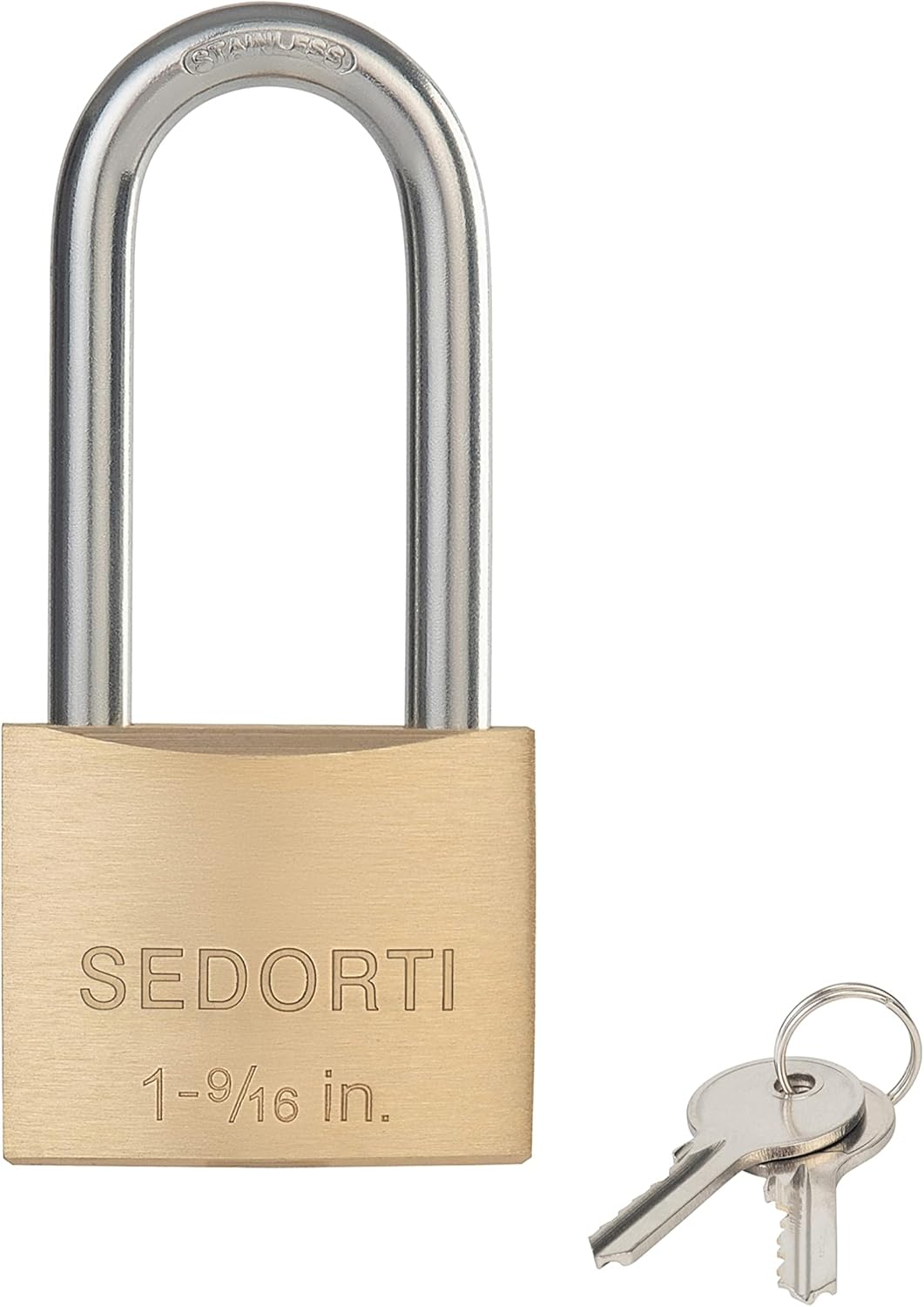 Weatherproof Padlock with Stainless Steel 304 Long Shackle and Solid Brass Body, 1-9/16 in. Wide, 2 Padlocks Keyed Alike, Marine Grade Rustproof Lock for Outdoors Use YNBSP240
