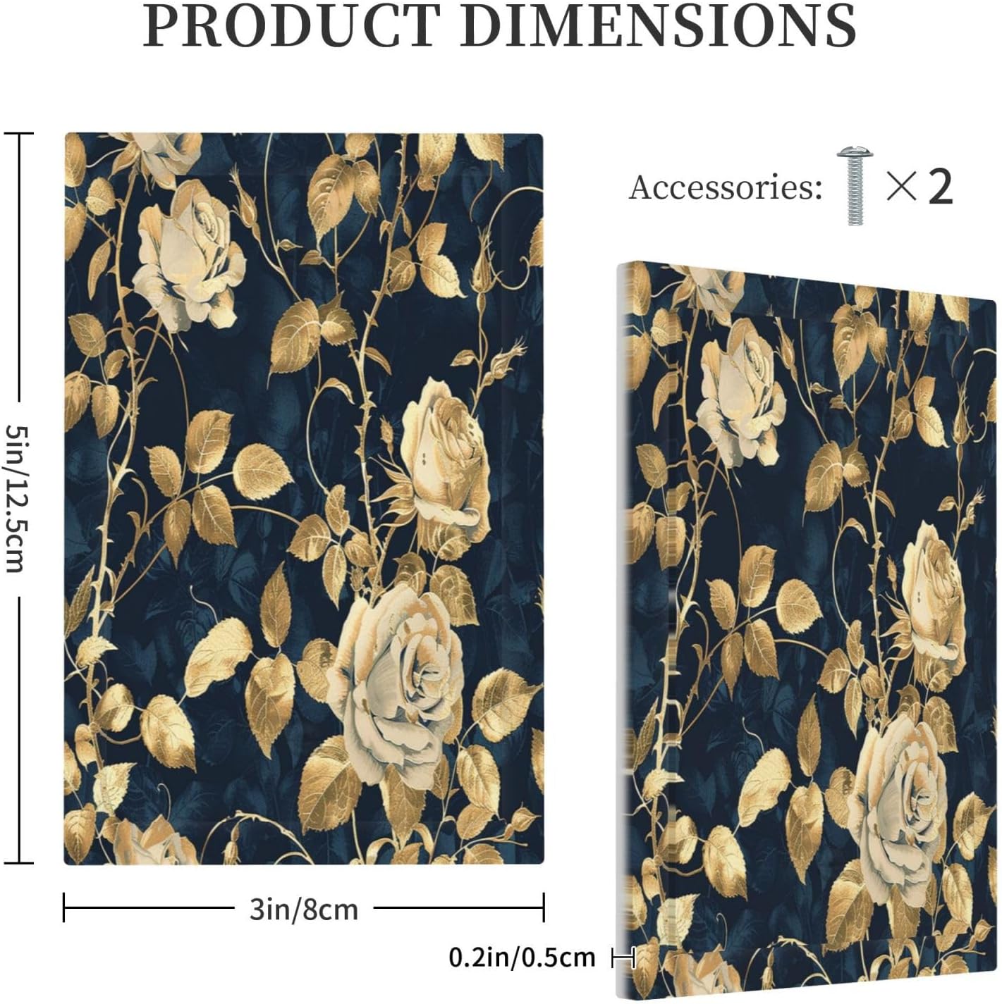 Light Switch Cover Plate Boho Vintage Floral Golden Flower Dark Blue Background 1 Gang No Device Blank Electrical Wall Plates Faceplate Decorative Switch Plate for Bedroom living Room Decor