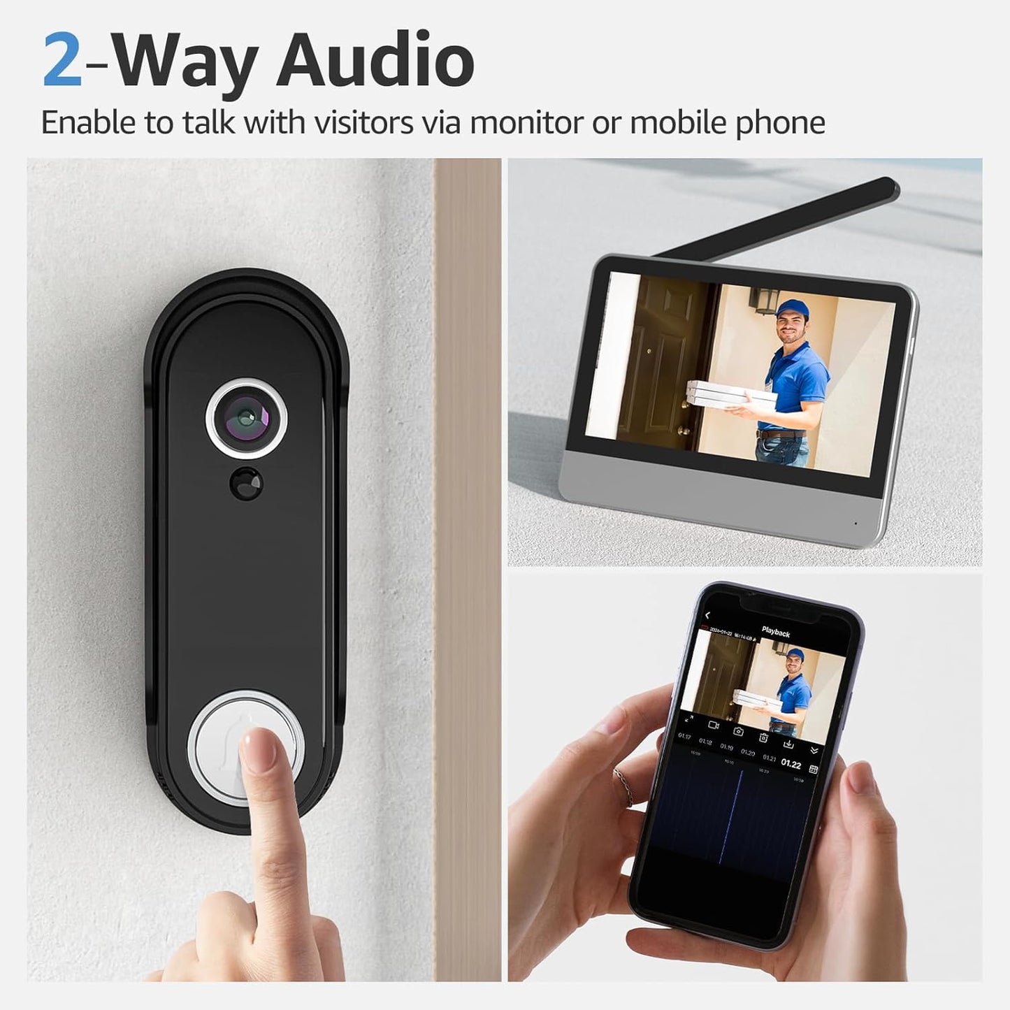 Wireless Video Doorbell Intercom System, Wire Free Doorbell Camera with 7" HD Touch Screen Monitor, No Monthly Fees, 1080 Ultra HD Camera with Motion Detection, NO WiFi