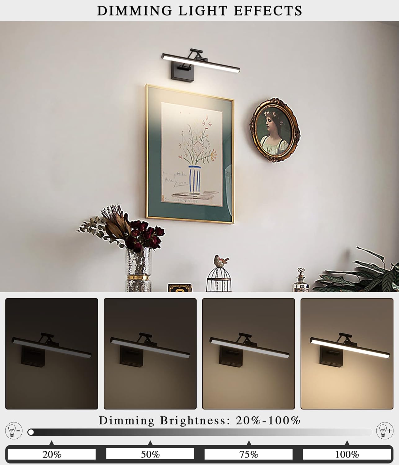 Joossnwell LED Picture Lights for Paintings Dimmable 15.5 Inch Long Hard-Wired Art Lights for Paintings Black Gallery Light with Adjustable Swing Arm Artwork Display Lamps 7W 3000K Warm White