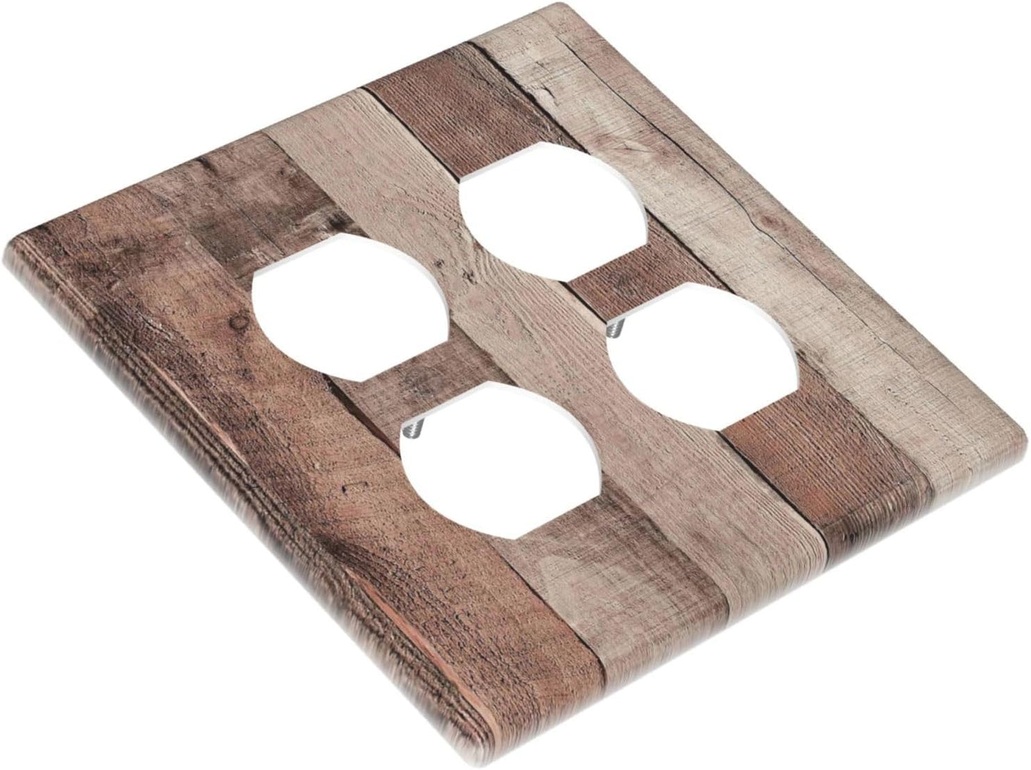 Outlet Covers Retro Wood Brown Farmhouse Barn Wooden 2 Gang Double Duplex Decorative Light Switch Covers Electrical Wallplates Socket Faceplate for Farmhouse Cabin Decor