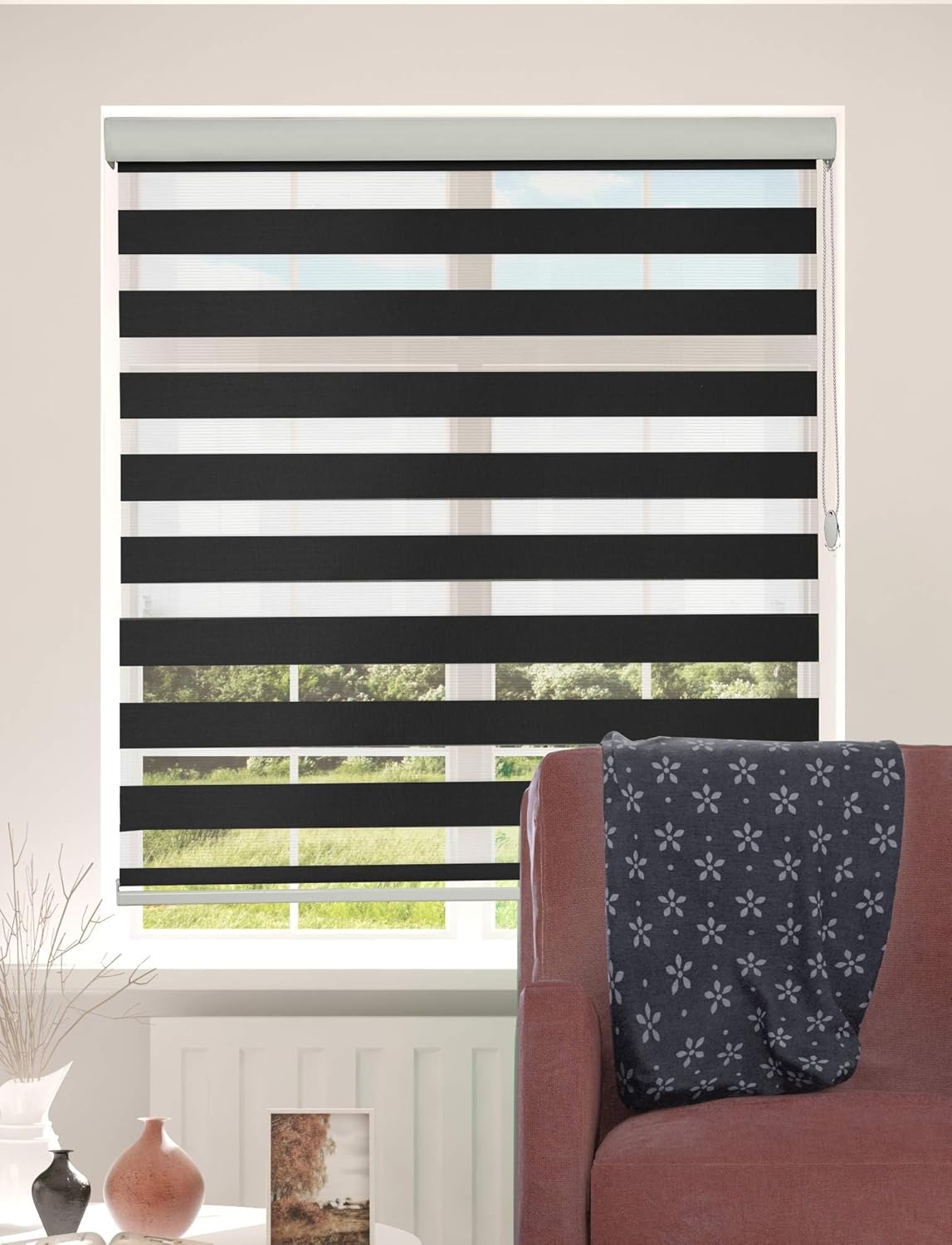 Shadesu Custom Size Zebra Blinds for Windows, 66" W x 72 H, Black, Dual Layer Free-Stop Zebra Shades, Light Control for Day and Night, Sheer Blinds for Indoor Windows, Bedroom, Kitchen