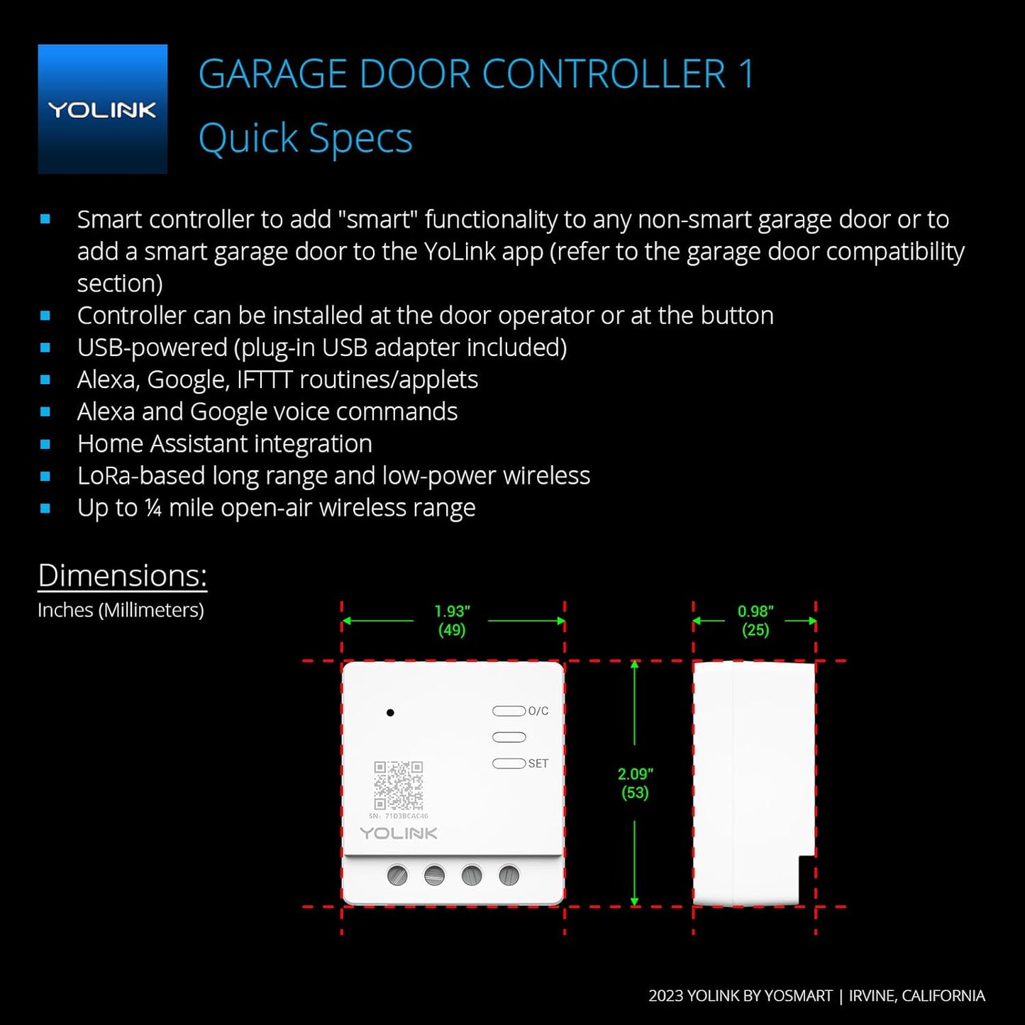 YoLink Garage Door Controller - Remote Control Existing Garage Door Opener, 1/4 Mile World's Longest Range Garage Door Operator Controller, YoLink Hub Required