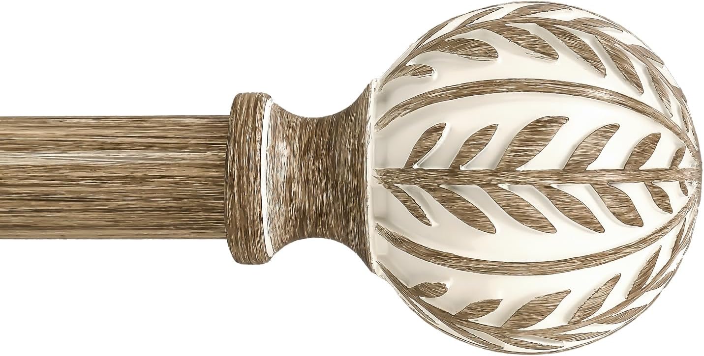 Boho Wood Curtain Rods for Windows 48 to 84 inch,1" Adjustable Heavy Duty Window Curtain Rod with Imitation Wood Grain Finials,Rustic Decorative Drapery Rods Set,Size:36-88'',Weathered Wood
