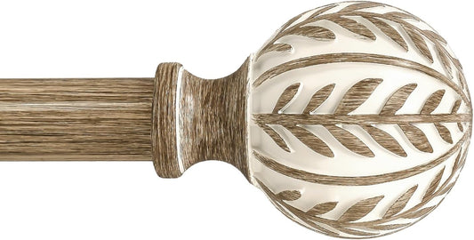Boho Wood Curtain Rods for Windows 48 to 84 inch,1" Adjustable Heavy Duty Window Curtain Rod with Imitation Wood Grain Finials,Rustic Decorative Drapery Rods Set,Size:36-88'',Weathered Wood