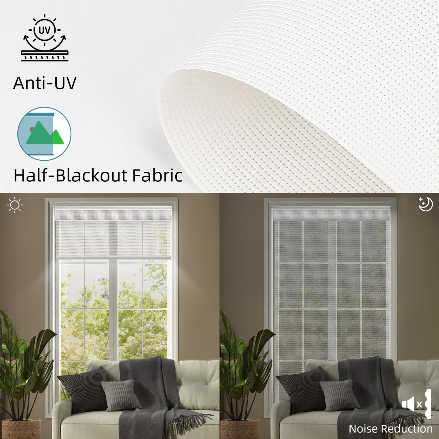 SmartWings Motorized Roller Shades 5% Openness Without Privacy Custom Size, Rechargeable Battery, Works with Matter/Apple HomeKit, Alexa, Thread/Zigbee, Remote Optional, 5% Openness Ice