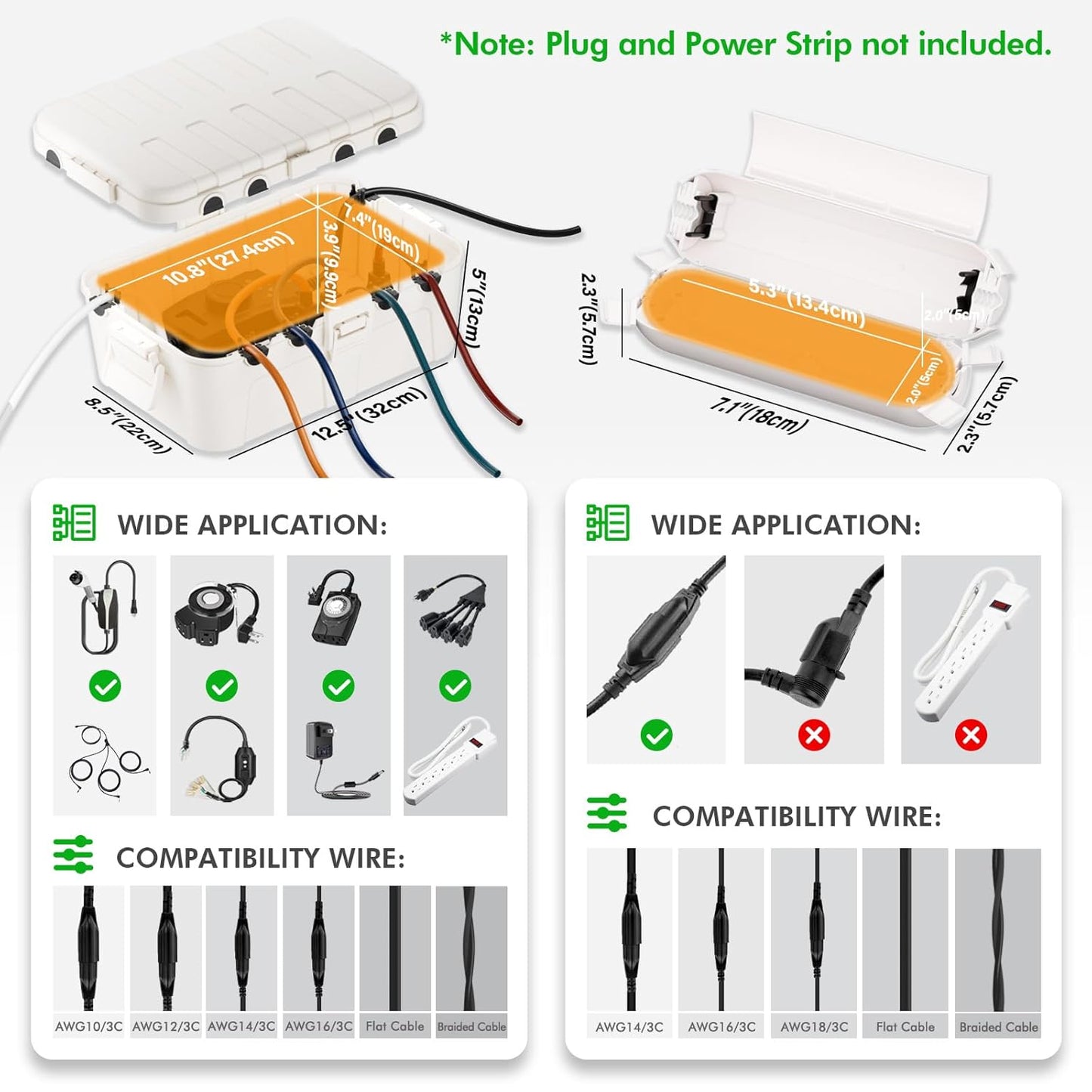 RESTMO 5-Piece Outdoor Waterproof Electrical Box Set – 12.5" x 8.5" x 5" Large & 7.1" x 2.3" x 2.3" Small, Weatherproof Boxes for Power Strip, Outlet, Plug, Socket, Timer, Holiday Light, White