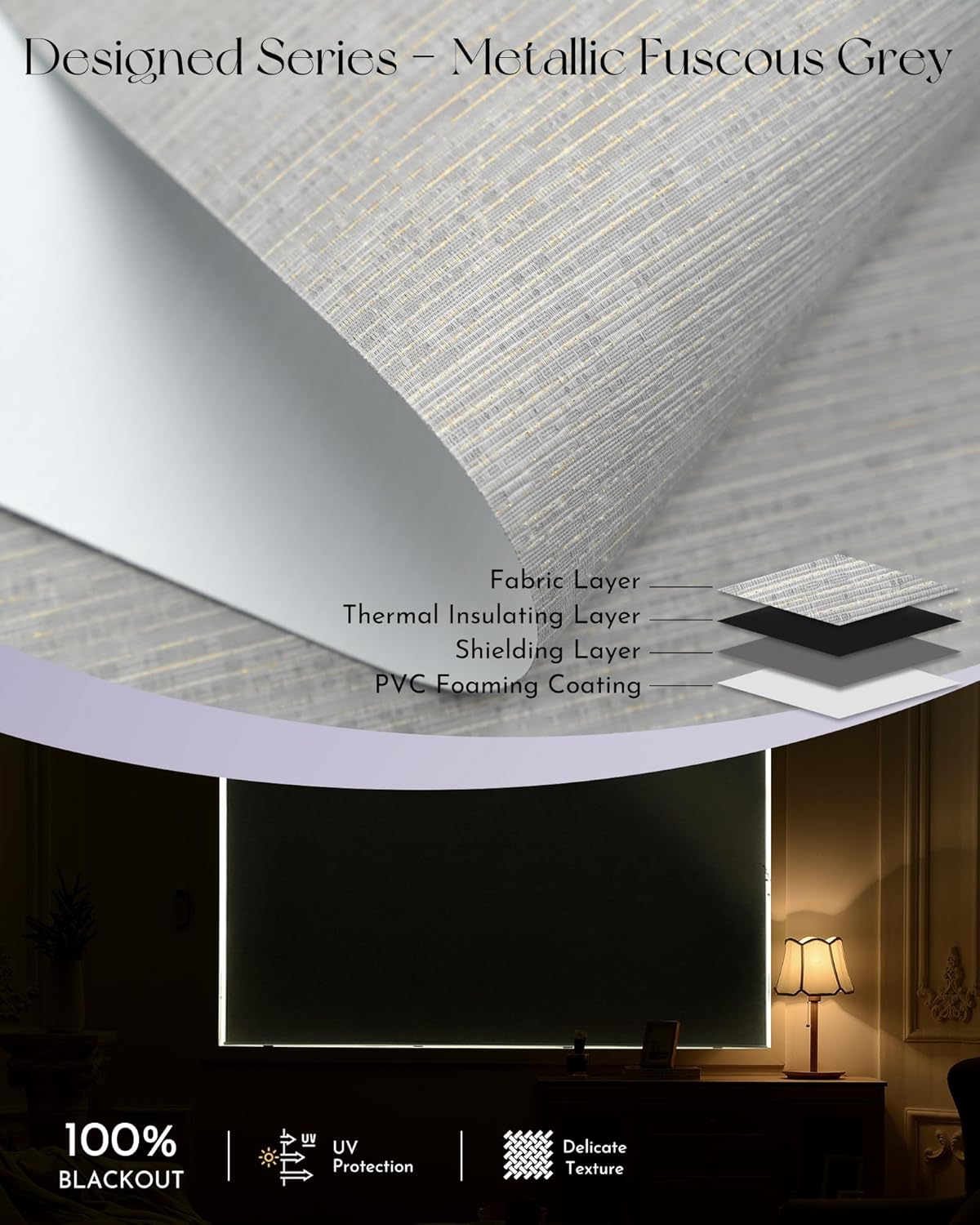 Graywind Smart Blackout Roller Shades Compatible with Alexa Google WiFi Hardwired Textured Fabric Motorized Blinds Remote Window Shades, Custom Size (Metallic Fuscous Grey)