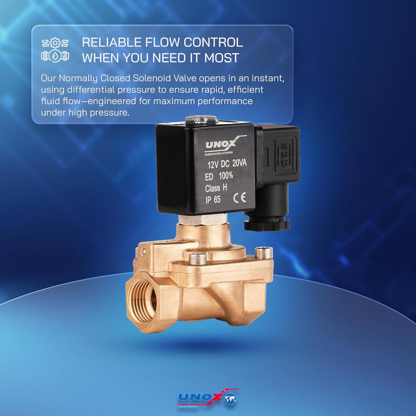 UNOX 1/2" NPT Solenoid Valve 12V DC, Brass Control Valve Normally Closed - 7-232 PSI Multi-Purpose Reliable Control Valve for Water, Air, and Gas - Solenoid Valves