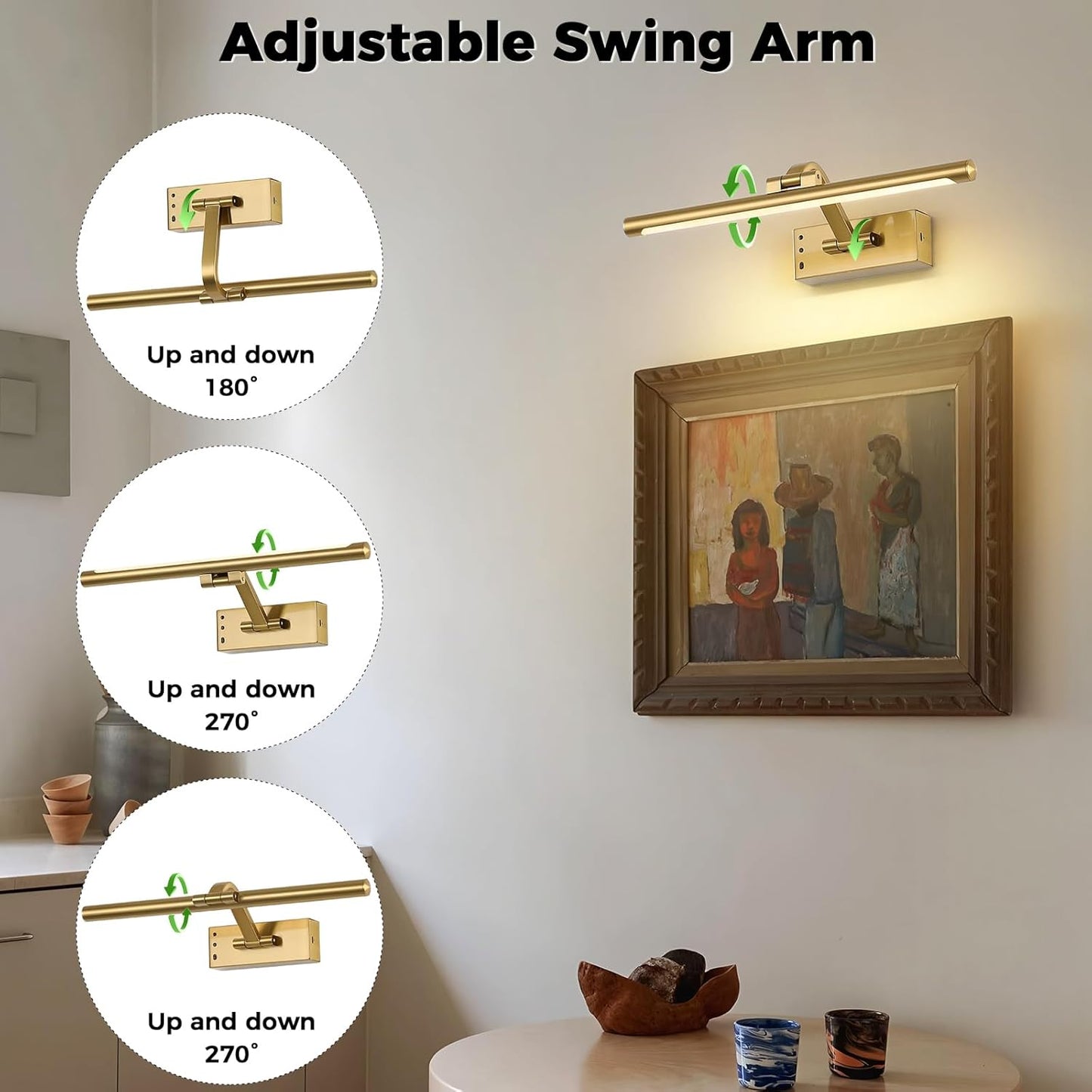 Wireless Picture Lights for Wall Removable Battery Charging, Battery Operated Art Light for Paintings, 3CCT Dimmable with Remote, Rotatable Gallery Light for Pictures Display