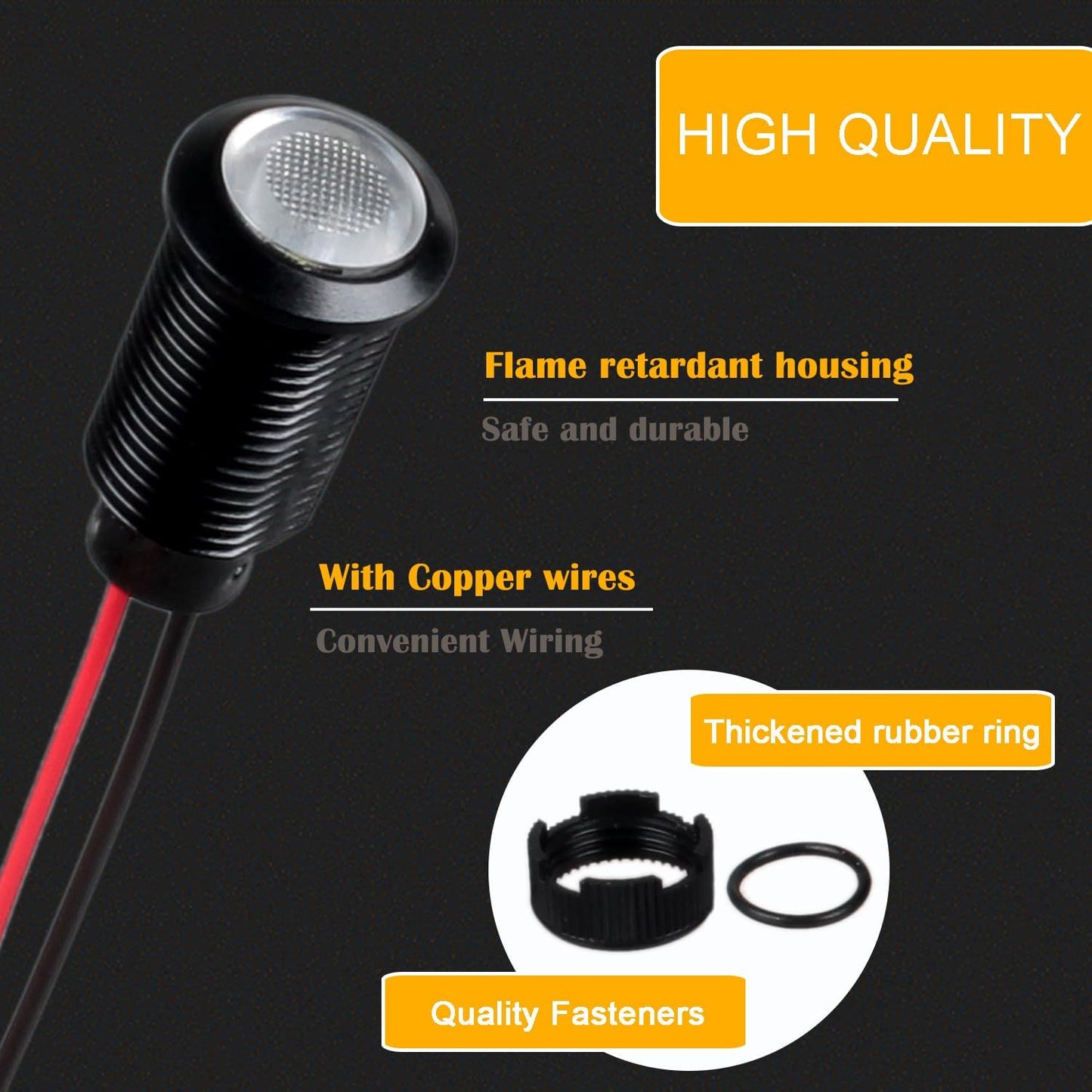 5pcs 12mm LED Indicator Light Plastic Black Signal Dot Lamp 110-220VAC 1/2 inches Mounting Hole Size with 15cm/5.9in. Wire (White LED)