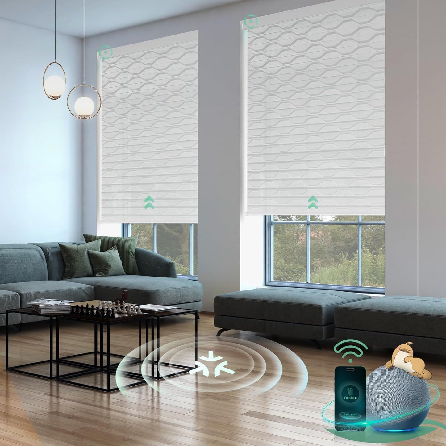 Yoolax Motorized Blinds with Remote, Zebra Blinds for Indoor Windows, Blackout Zebra Shades with Voice Control, Compatible with Alexa Google Home and HomeKit, APP Control, Customizable, White