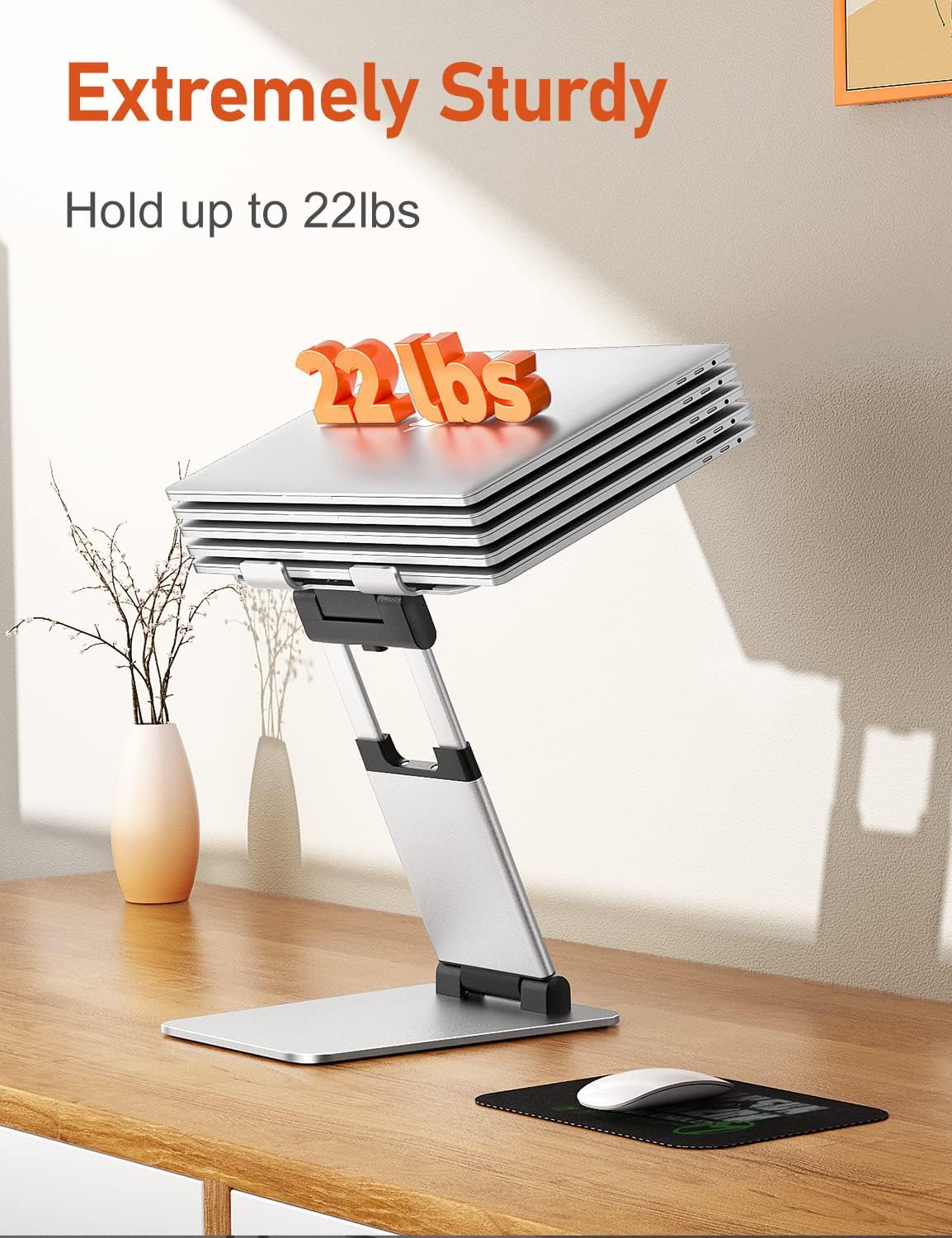 Ergonomic Laptop Stand for Desk, Sit to Stand Laptop Riser, Adjustable Height up to 21", Standing Computer Stand, Promote Healthy Posture Compatible with MacBook Air Pro, All Laptops 10-17"-Silver