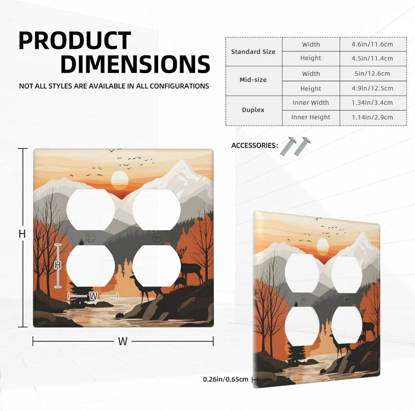 Sun Forest Deer Snow Mountain River Outlet Covers 2 Gang Double Duplex Decorative Light Switch Covers Electrical Wallplates Socket Faceplate For Bed Room Living Room Decor
