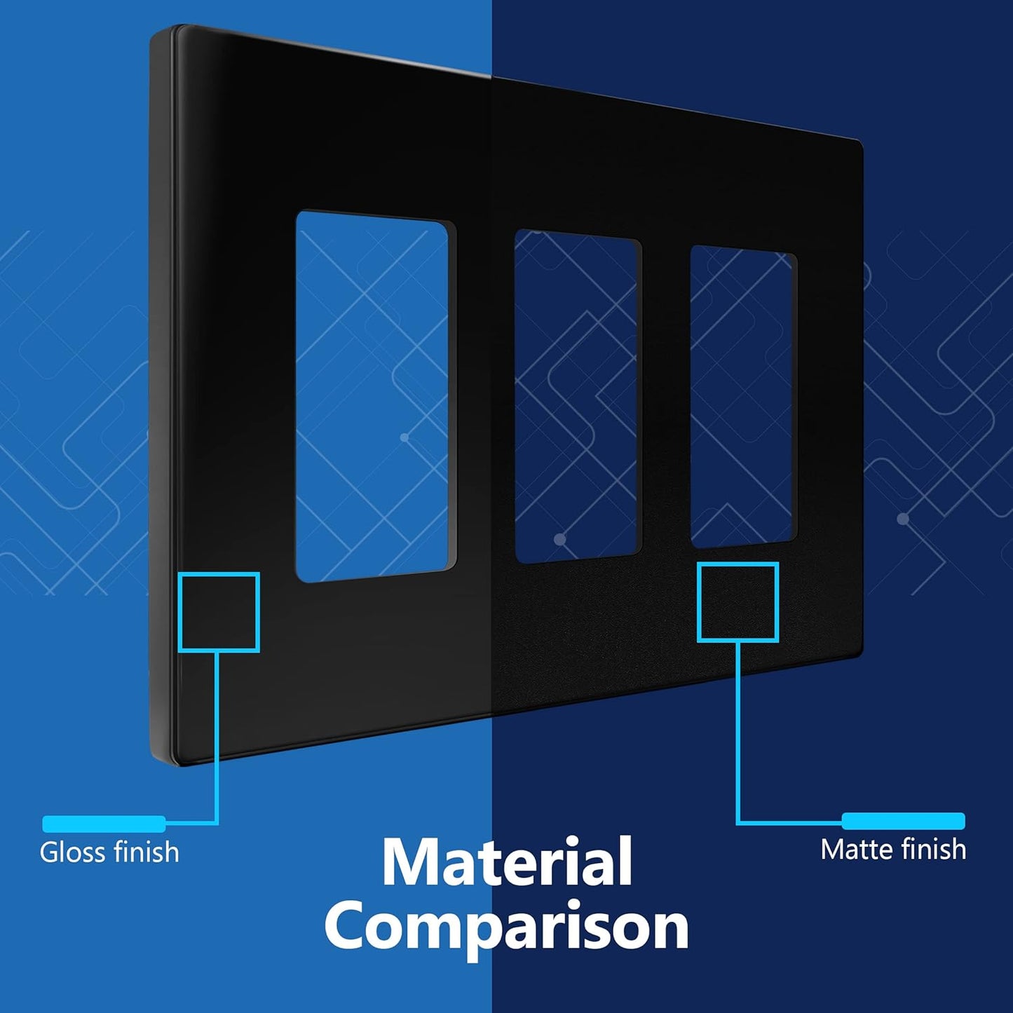 LIDER Matte Finish Triple Decorator Switch Cover, Screwless Wall Plate, Mid-Size 3-Gang 4.88" x 6.77", Polycarbonate Thermoplastic, UL Listed, LSWP-33M-BK, Black