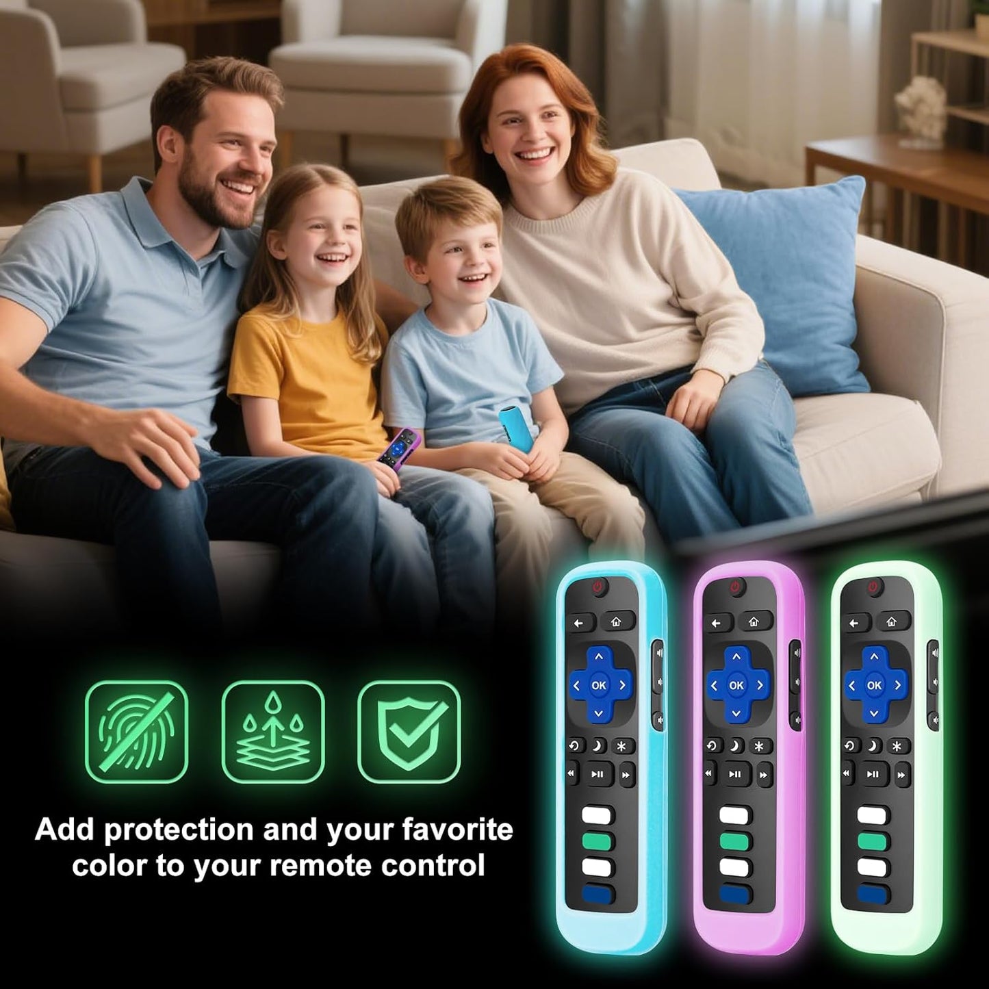 2 Pack Remote Cover for Roku,Compatible with All Roku TV Remote Case Blue and Purple