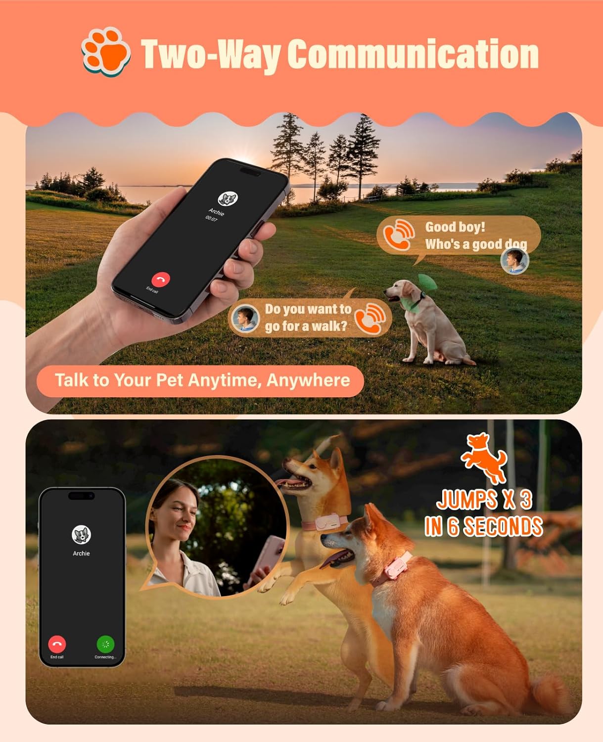 GlocalMe PetPhone for Dog and Cat, Support Play Music and Two-Way Call, Pet Community and AI Health Alerts, Real Time Tracking and Virtual Fence, Unlimited Range Pet GPS Tracker (Pink)