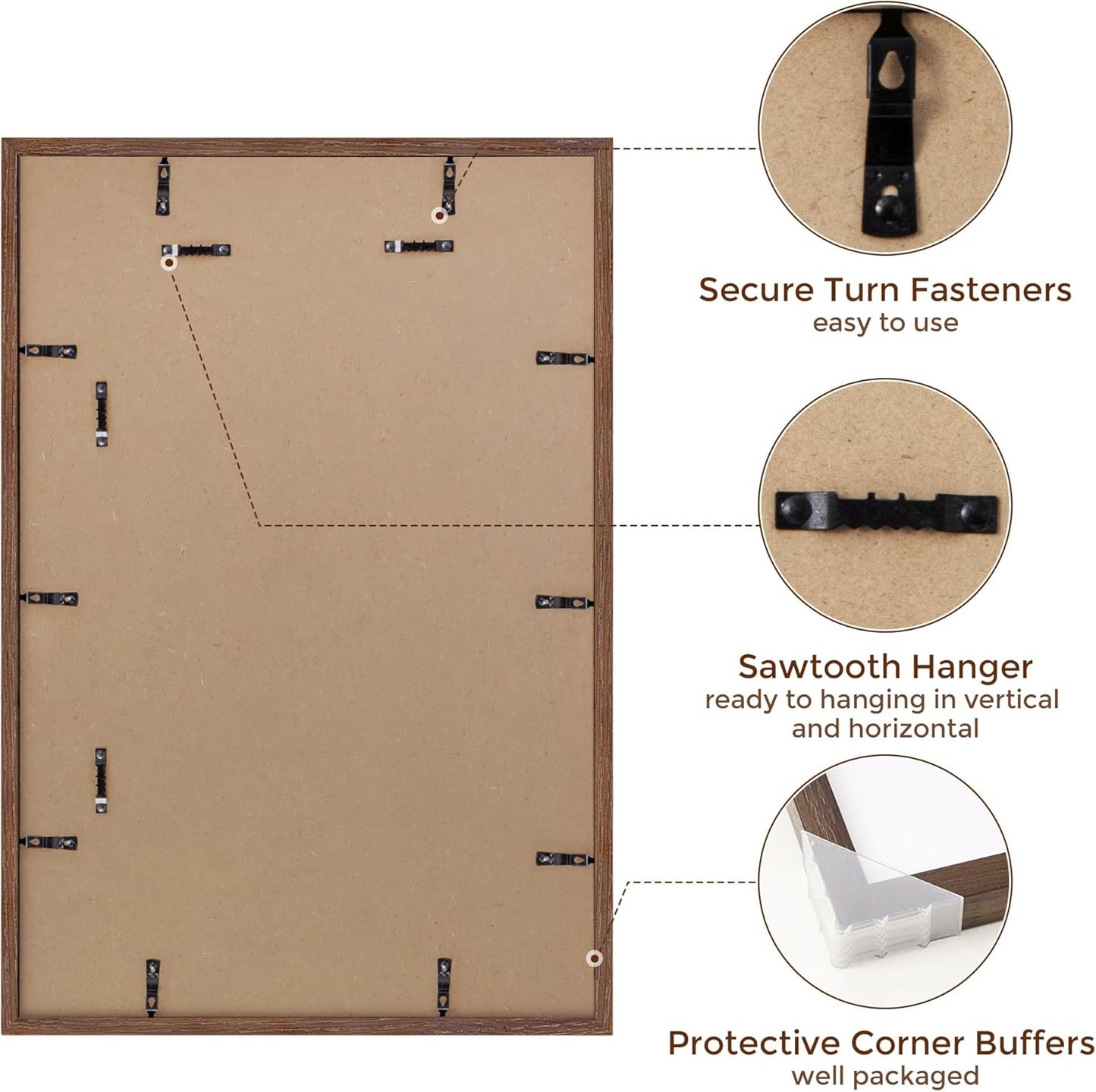 16x24 Picture Frame, 16 x 24 Poster Frames Set of 2, 16x24 Frame Solid Oak Wood & Tempered Glass, 16 x 24 Picture Frame with Mat for 12 x 18, Rustic Wooden 16"x24" Frames, Walnut Color
