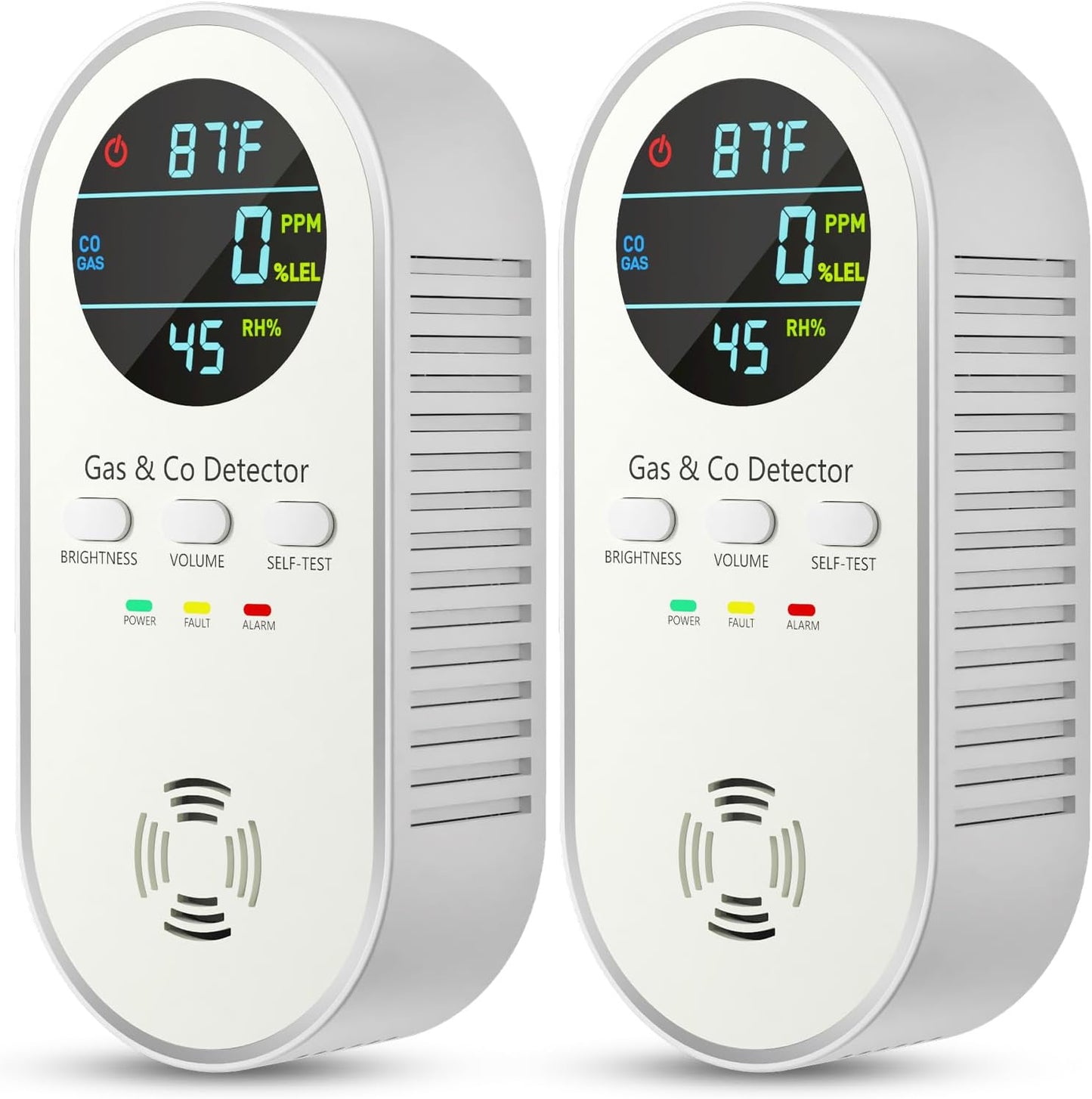 Carbon Monoxide Detectors - Natural Gas Leak Detector - 5-in-1 Carbon Monoxide Detectors Plug in - CO Detector Battery Backup with Brightness & Volume Adjustment for Home/RV/Travel/Camping (2 Packs)
