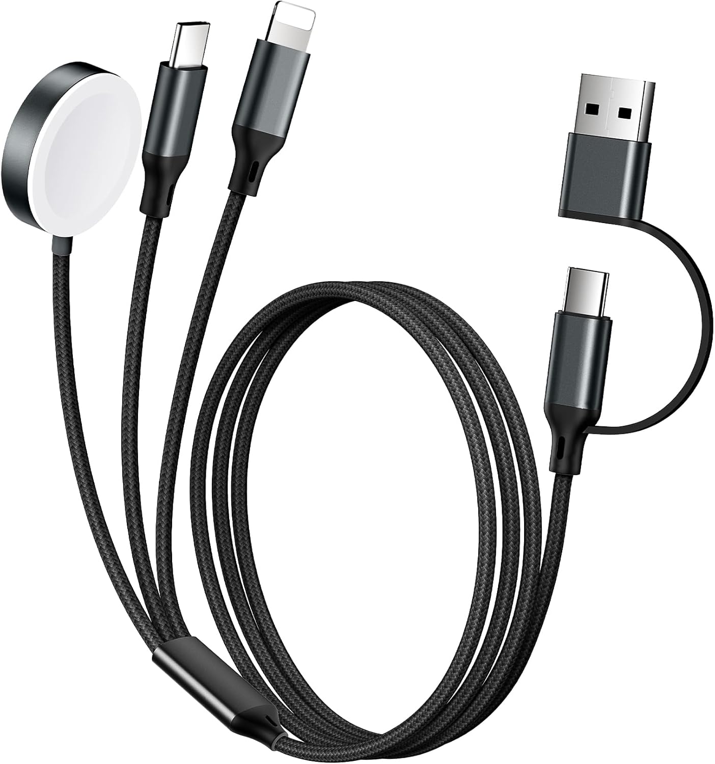 Temdan for Travel Vacation Essentials,3 in 2 USB C Cable for Apple Watch Charger/iPhone 17 Charger/Lightning,Multi Charging Cable Cord,Camping Essentials,Designed for iWatch &iPhone 16-12-5FT Black