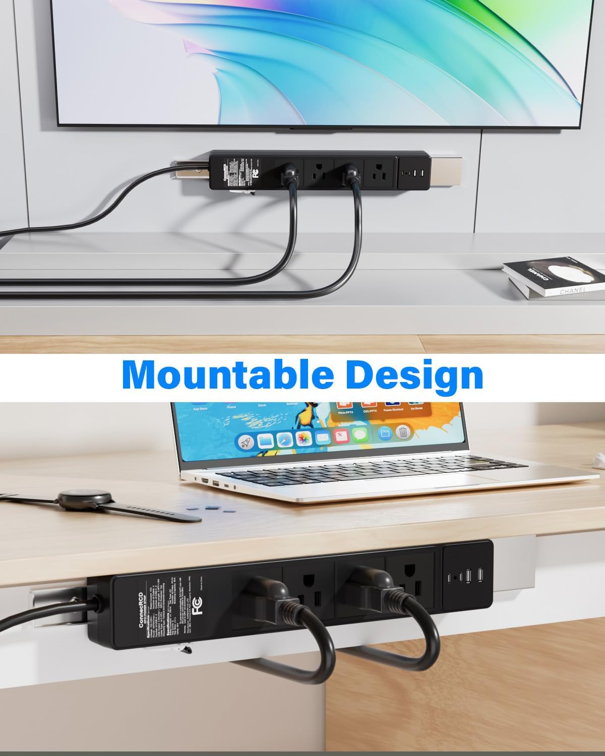4-Outlet GFCI Power Strip with 4 USB Ports (2 USB-C), 6FT Heavy Duty Surge Protected Extension Cord, 15A/1875W, Wall Mountable Outlet Extender for Garden, Office, Pressure Washer, Lawn