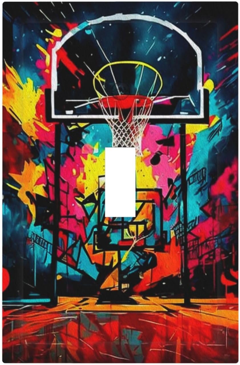 Colorful Graffiti Basketball Sport Basket Hippie 1 Gang Light Switch Covers Single Toggle Wall Plate Decorative Switchcover Electrical Switchplate for Country Bathroom Bedroom Decor