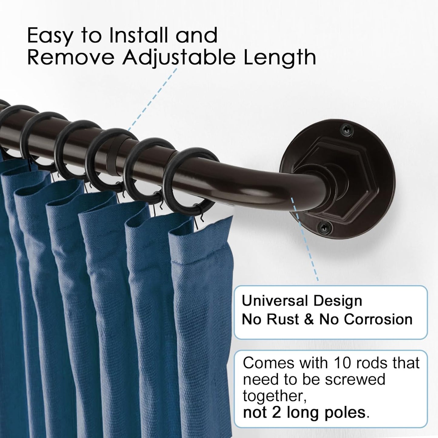 Curtain Rods for Windows 16 to 144 Inches Adjustable Blackout Wrap Around 1 Inch Diameter Curtain Rod,Bronze
