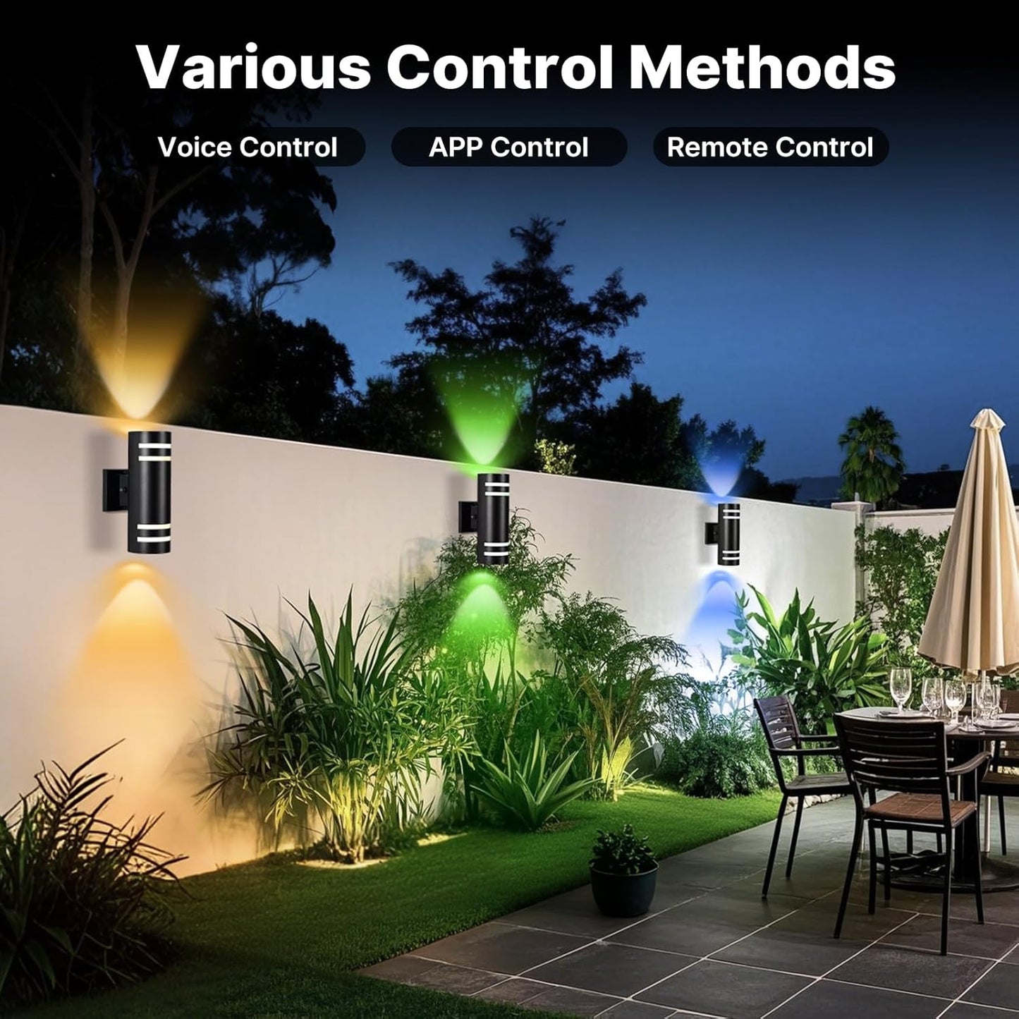 RGB Up and Down Lights Outdoor Wall Lights 4 Packs, Smart Color Changing Outdoor Wall Sconce WiFi Voice & App Control,Aluminum Waterproof Exterior Lights for Porch Compatible with Alexa