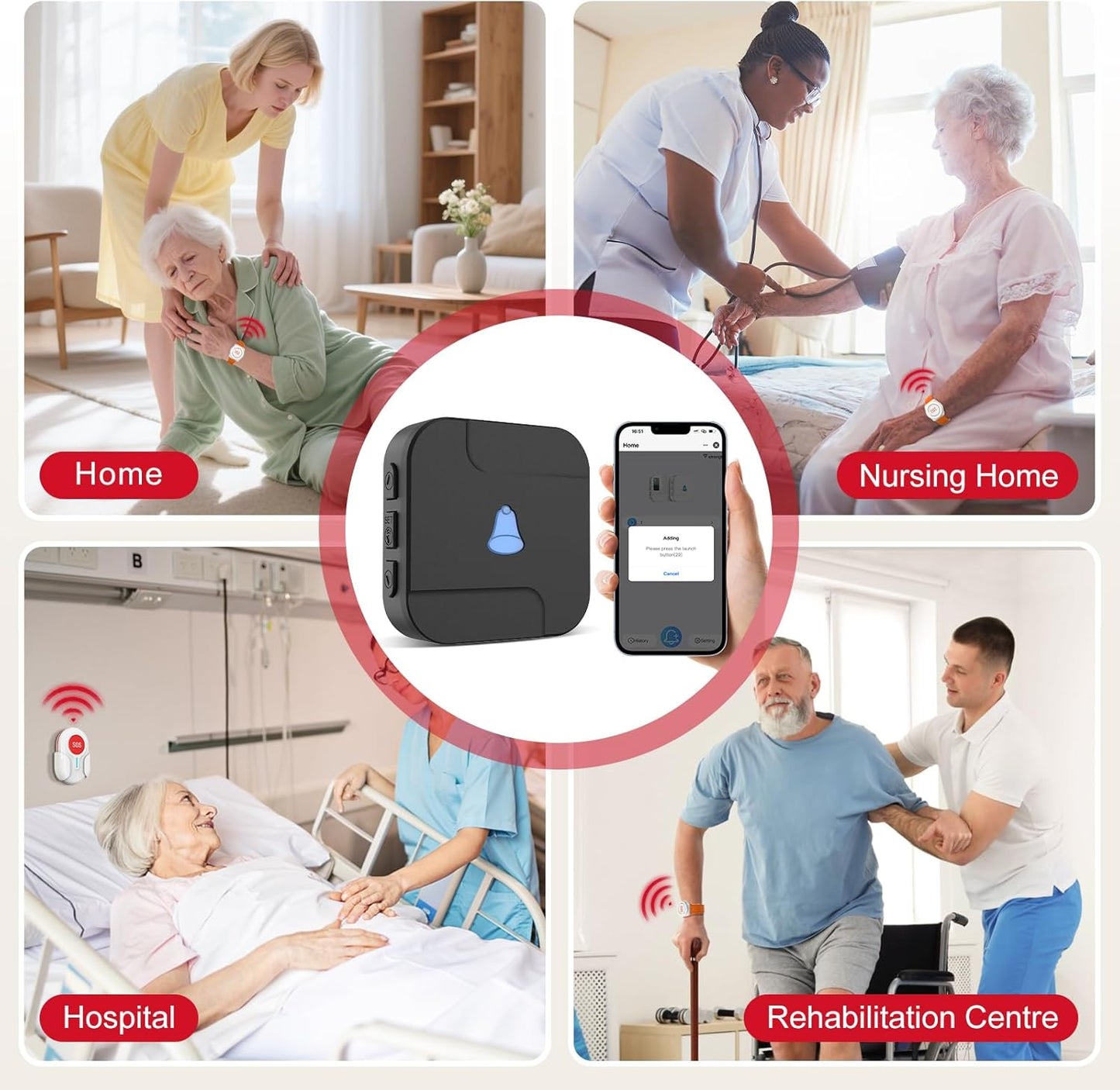 CallToU Wi-Fi Wireless Caregiver Pager Call Button for Elderly at Home , APP Emergency Alert for Seniors, Patients, and The Disabled (TY02BL-US 2-1)