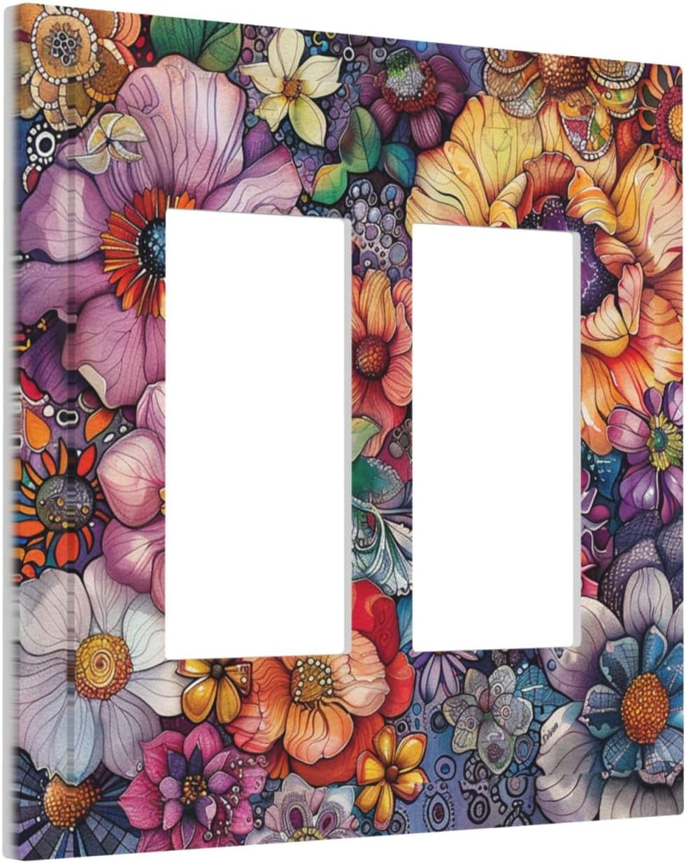 Decorative Outlet Covers Colorful Bohemian Flowers Vintage Boho Floral 2 Gang Double GFCI Rocker Electrical Wall Panels Light Switch Cover Plate for Bed Room living Room Decor