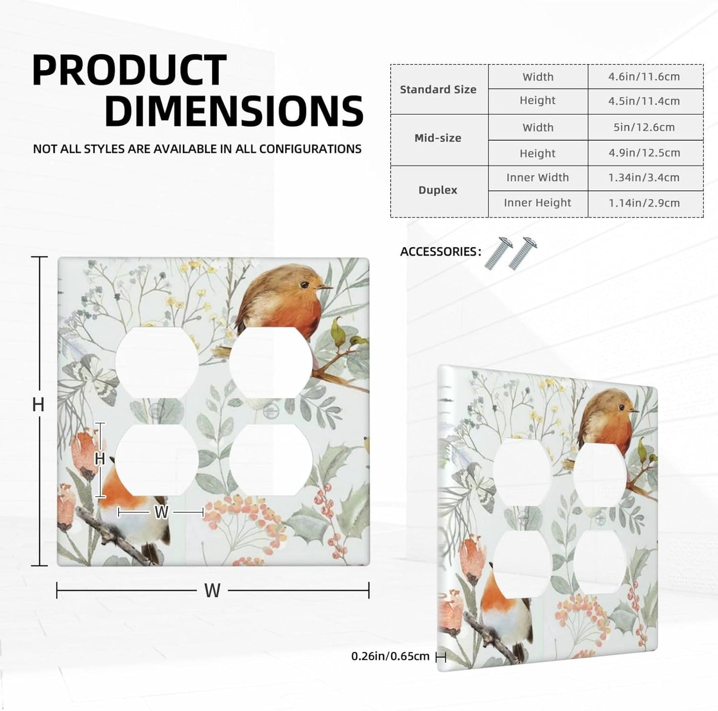 Outlet Covers Red Floral Berries Colorful Bird Plant 2 Gang Double Duplex Decorative Light Switch Covers Electrical Wallplates Socket Faceplate For Bed Room Living Room Decor