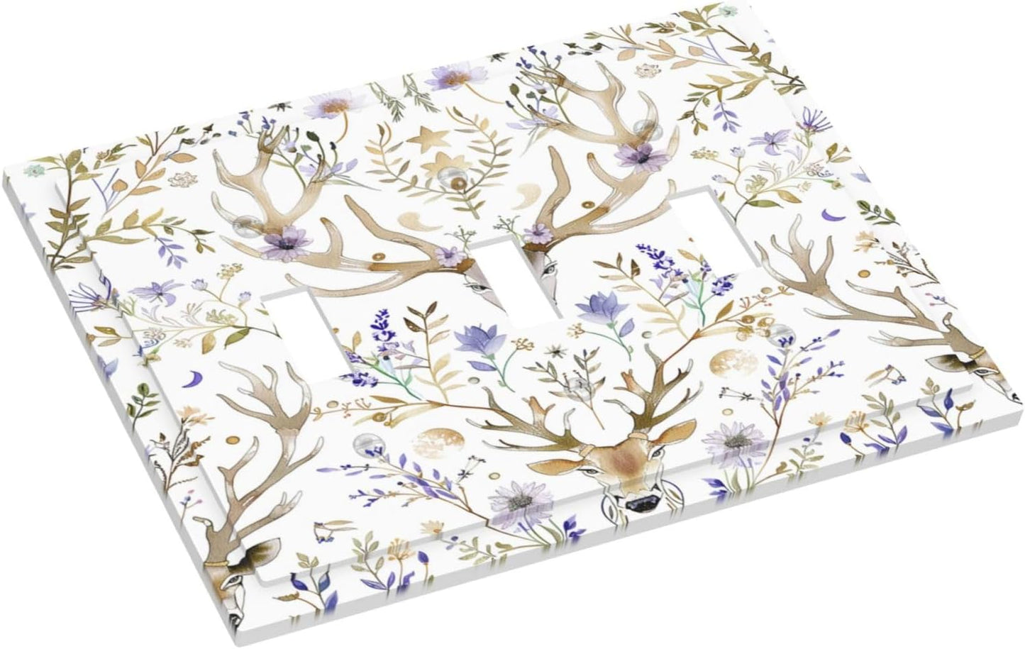 Decorative Switch Plates Gothic Retro Floral Damask Elk Wild Flower 3 Gang Wall Plate Triple Toggle Light Switch Cover Faceplate Electrical Wall Panels For Bed Room Living Room Decor