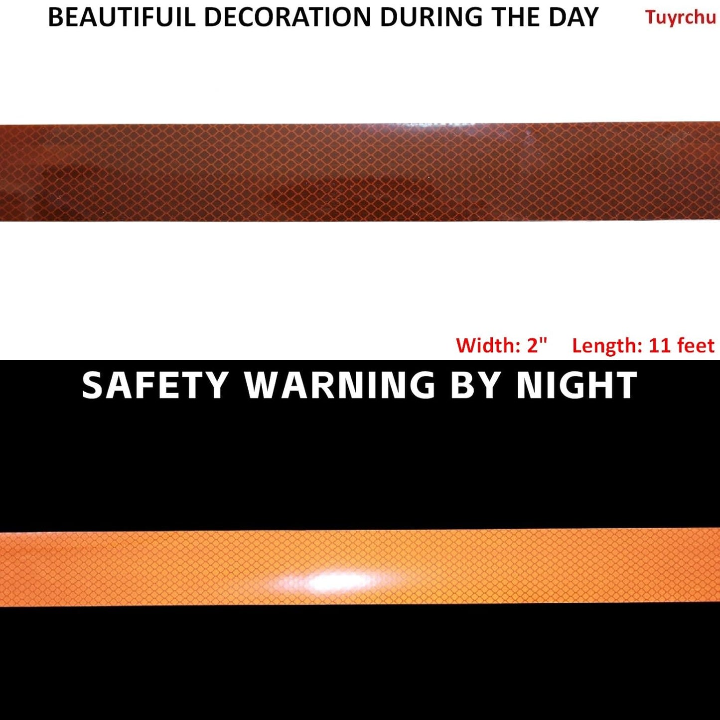 Non Fading Brown Reflective Tape Outdoor Waterproof 2 inch Wide, High Visibility Warning Safety Industrial Marking Tape (11 feet)