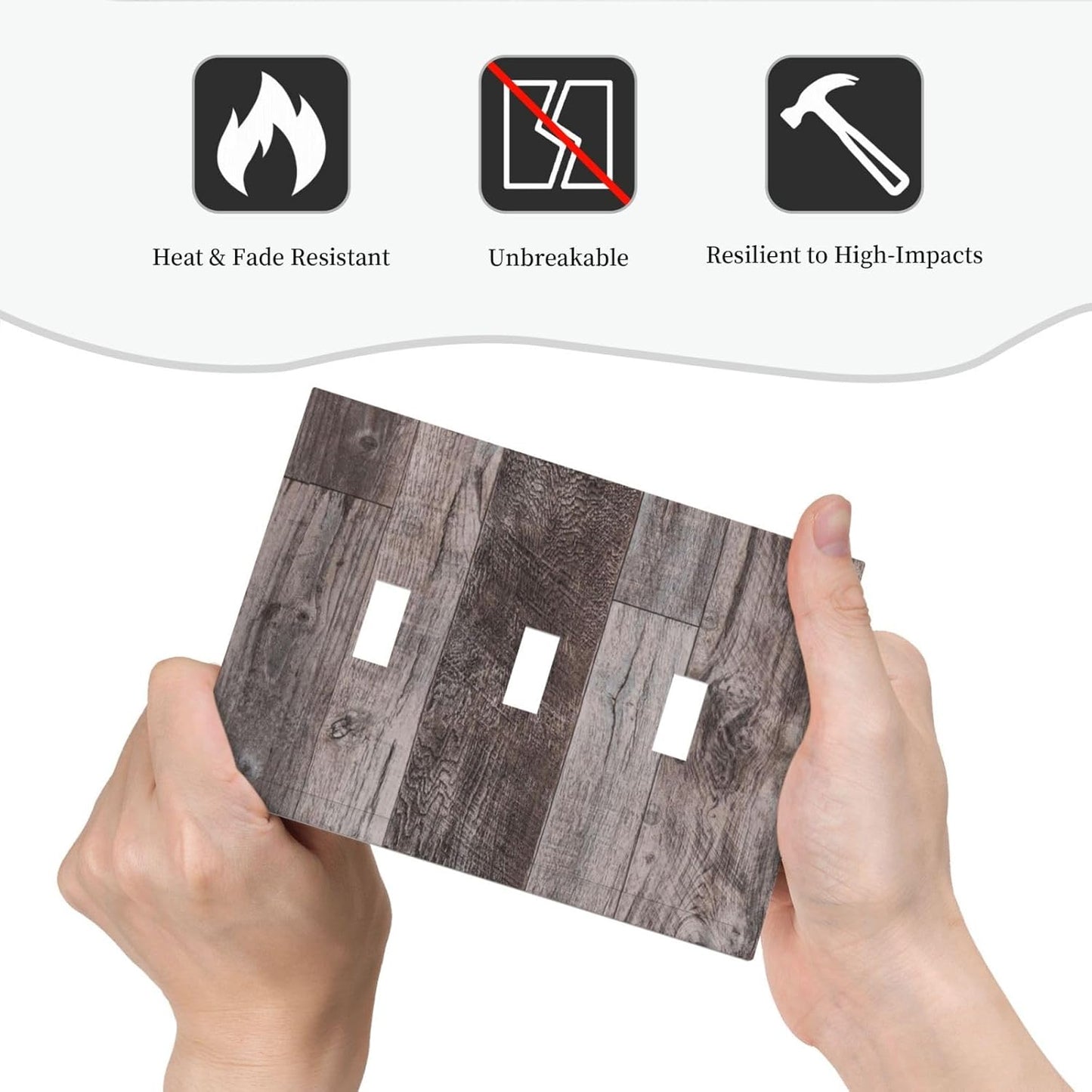 Decorative Switch Plates Rustic Dark Grey Wood Retro Country Wooden 3 Gang Wall Plate Triple Toggle Light Switch Cover Faceplate Electrical Wall Panels for Farmhouse Cabin Decor
