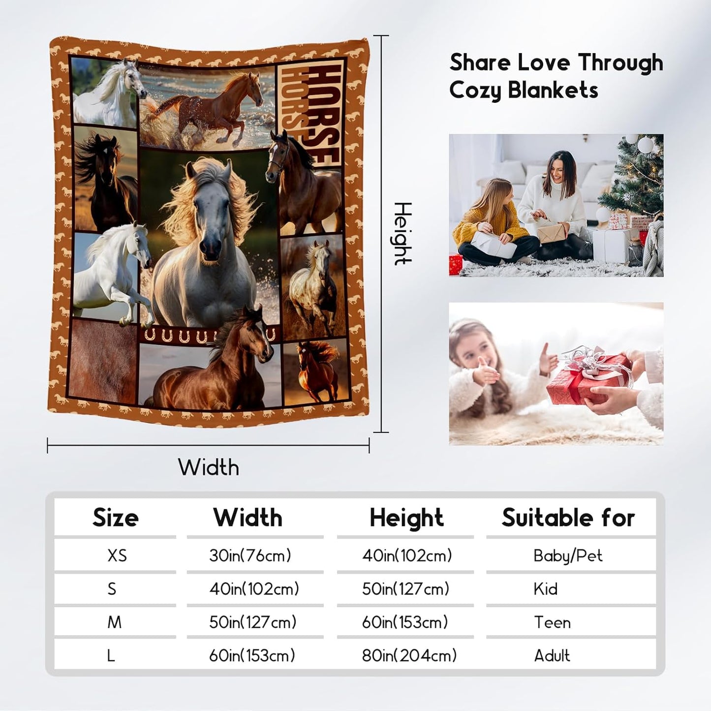 Horse Girls Blanket, Horse Gifts for Girl Ages 8-12 10-12, 30"x40" Kids Throw Blankets for Adults Women, Cowgirl Room Decor Western Throws for Animal Lovers
