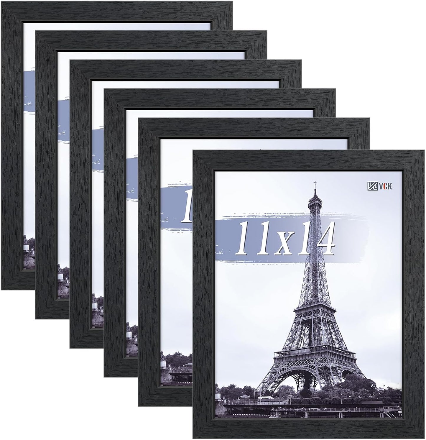 VCK 11x14 Picture Frames Black Set of 6, Wide Border Wood Multi Certificate 11 x 14 Frame, Family Photos, Office Prints, Studio/Gallery Artwork, Woodgrain Series, Wall Hanging