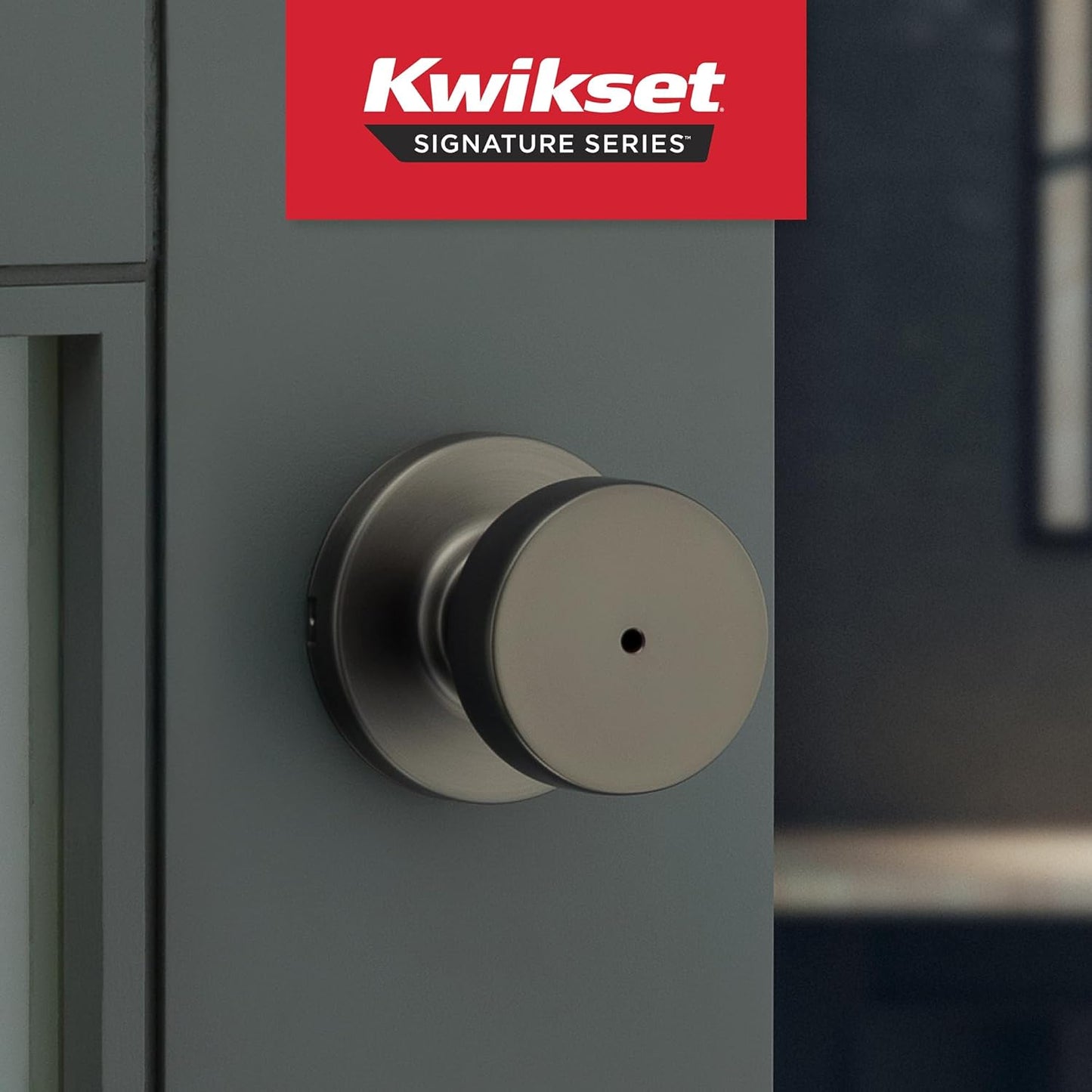 Kwikset Pismo Interior Round Privacy Door Knob with Lock, Door Handle for Bathroom and Bedroom, Gunmetal Keyless Turn Lock Doorknob