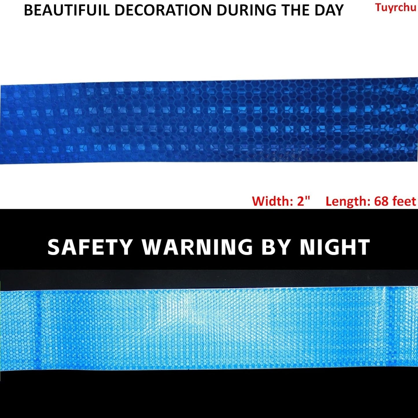 Blue Reflective Tape Outdoor Waterproof 2 inch, High Visibility Warning Industrial Marking Tape, Safety Stickers (68 feet)