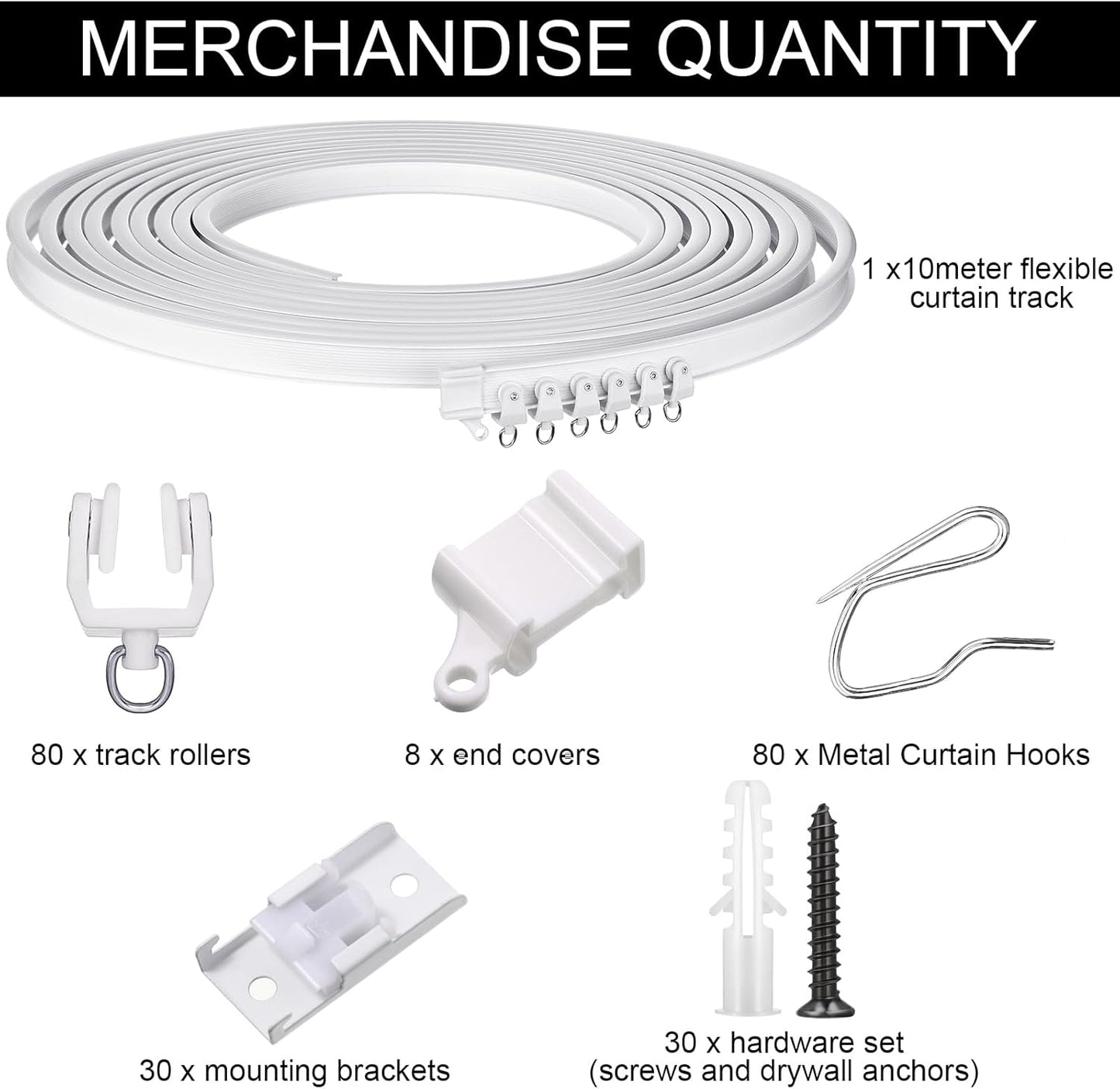 Jetec Curtain Tracks Ceiling Flexible Curtain Track Bendable Rail Curved Wall Mounted for Living Room Bedroom Divider Rod RV(10 Meter/ 32.8 Feet,White)