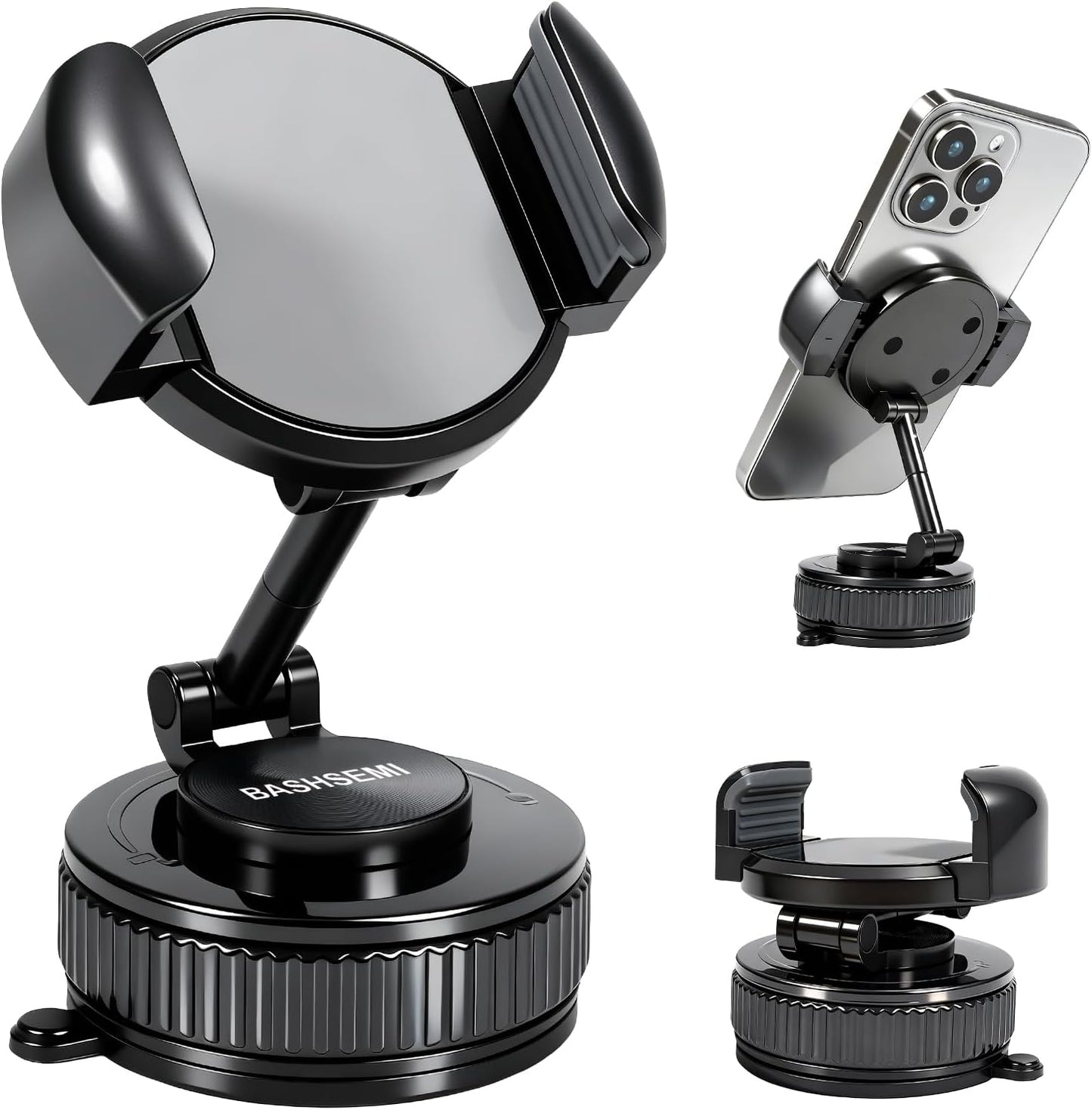 Windshield & Dashboard Rotate-Lock Phone Mount – 360° Rotate Folding Car Phone Holder with Strong Suction Base & Adjustable Arm for Smartphone