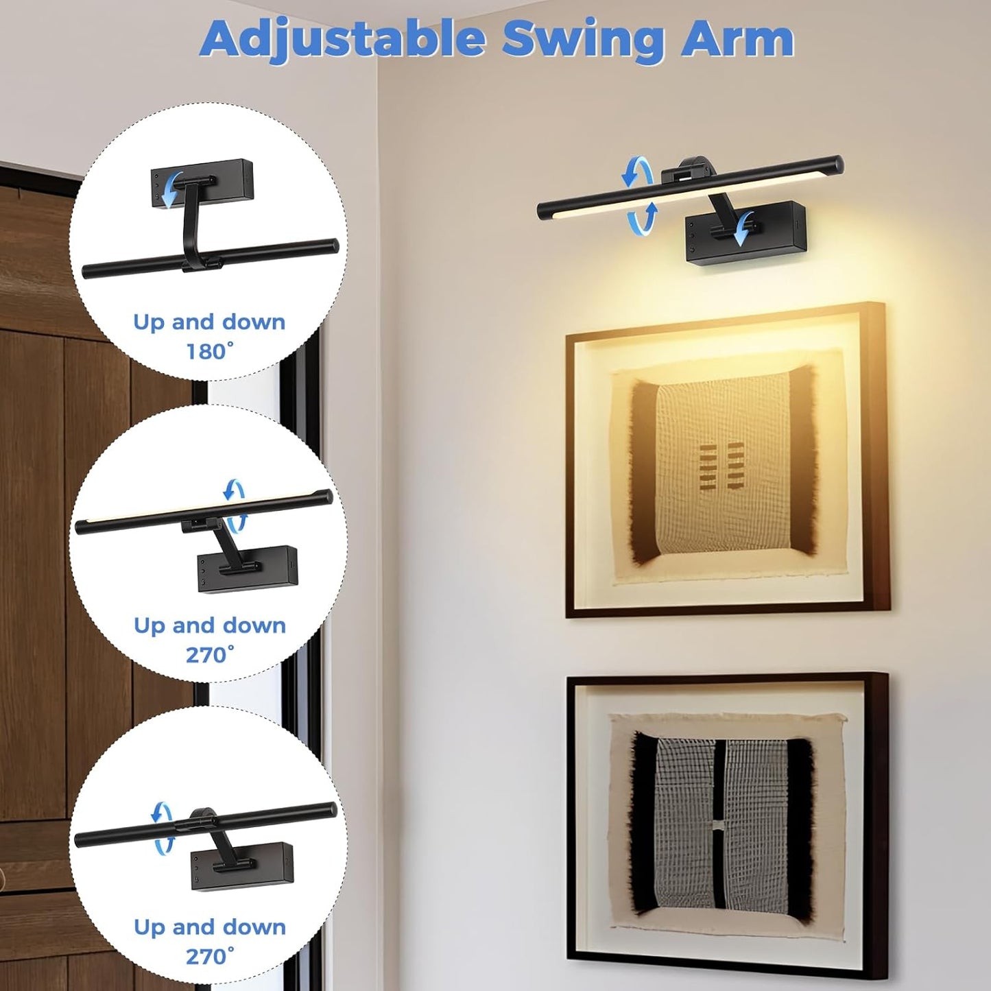 Picture Light Removable Battery Charging, 16in Wireless Art Light for Paintings, Dimmable 5000mAh Recharging Battery Picture Light with Remote Control for Pictures Display