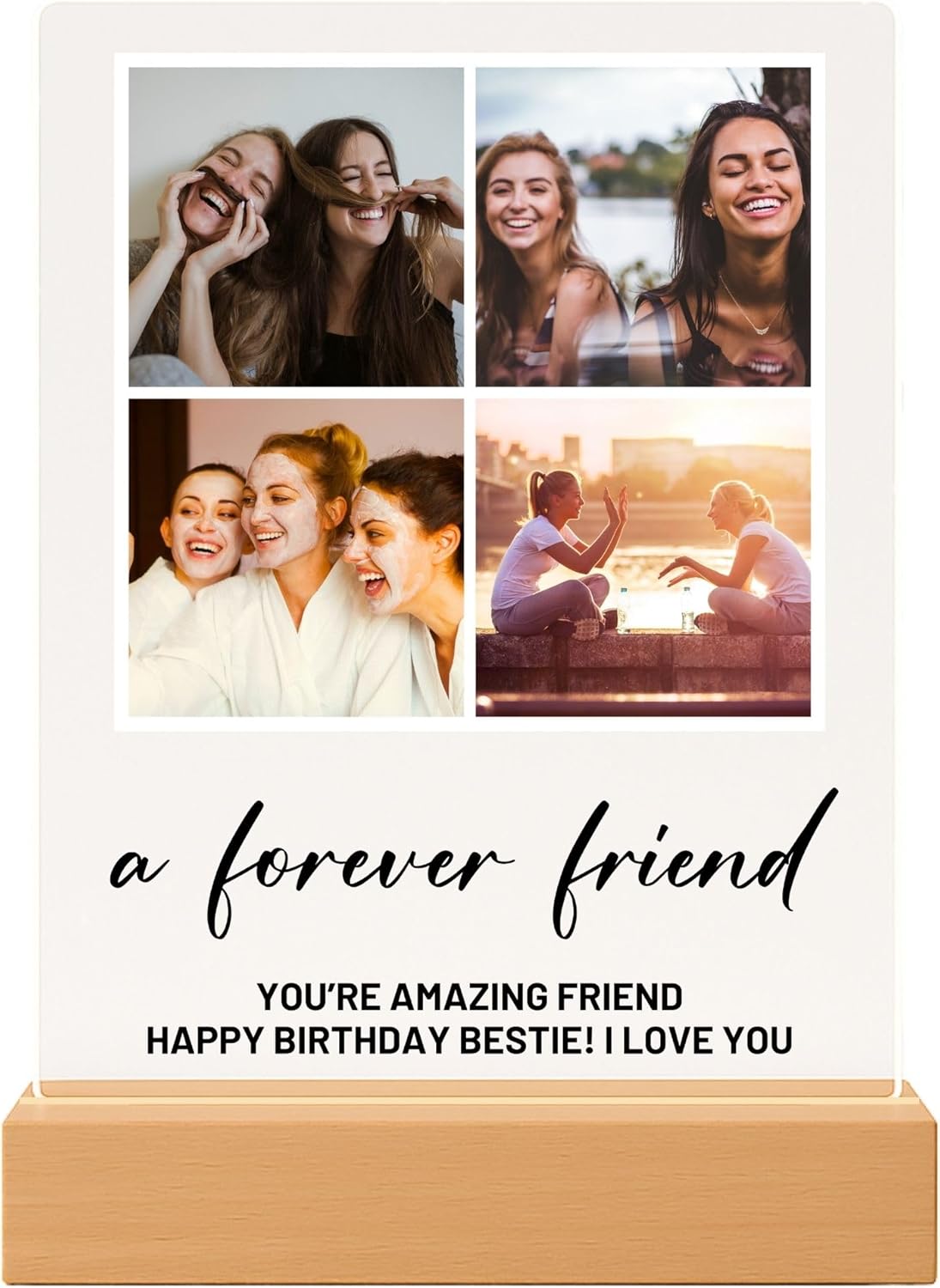 Personalized Photo Plaque Print with Wooden, Acrylic, Led Light Stand - Gift for Bestfriend for Her Gift for Him Photo Collage Bestie Gifts Custom Couples Gift Gifts for Wife, Christmas Gifts for Her, Thanksgiving Gifts