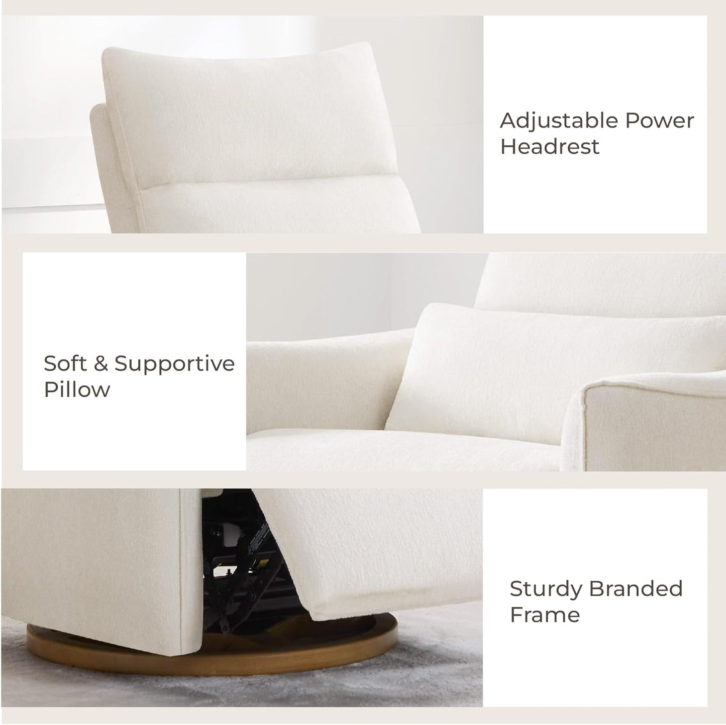 CHITA Swivel Rocker Recliner Chair, Power Nursery Glider Recliner, Nursery Rocking Chair with Adjustable Power Headrest, FSC Certified, Solid Wood Base, Cream