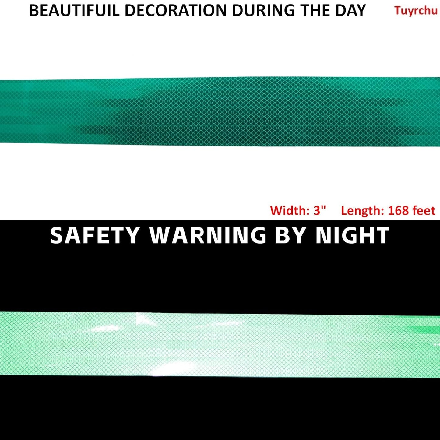 Non Fading Reflective Tape Green 3 inch, Outdoor Waterproof High Visibility Warning Industrial Marking Tape, Safety Stickers (68 feet)