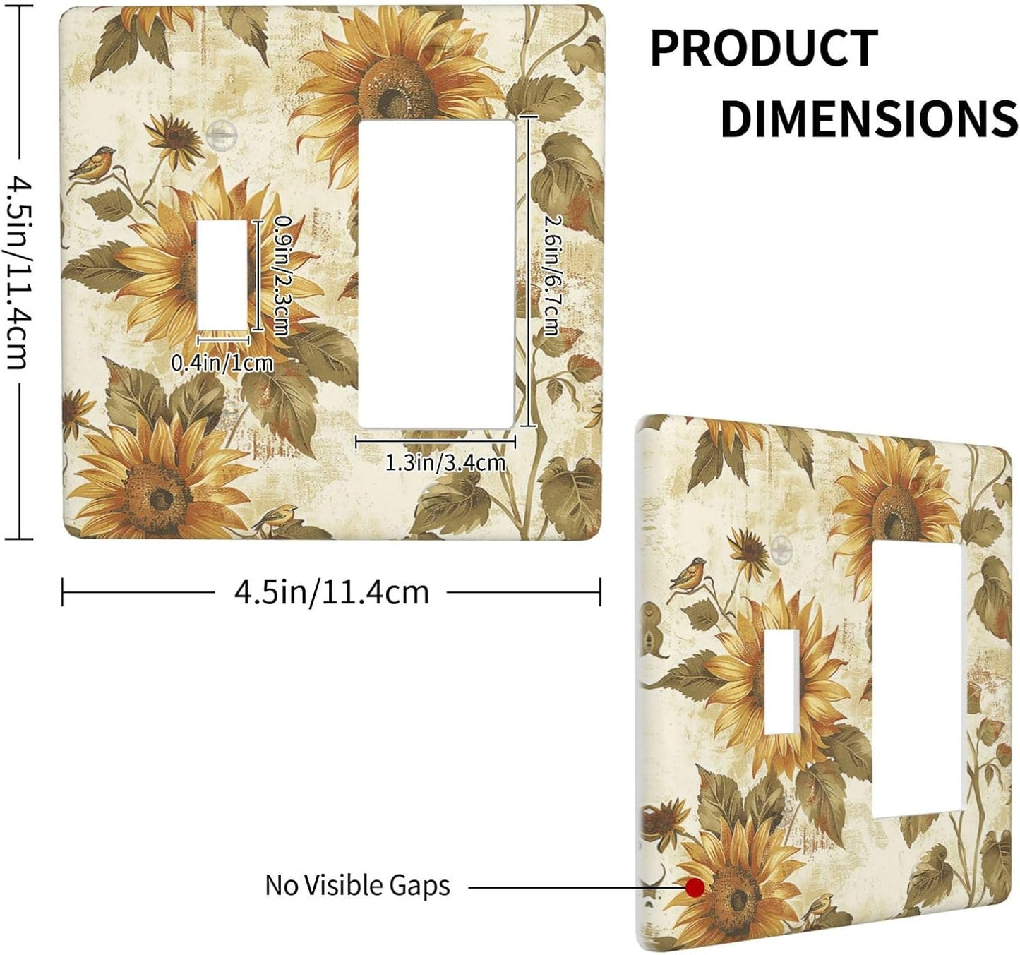 Outlet Covers Rustic Sunflower Floral Pattern 1 Toggle 1 Rocker Combination Decorative Wall Plate Electrical Switch Plates Light Switch Cover Plate for Bedroom Cabin Decor
